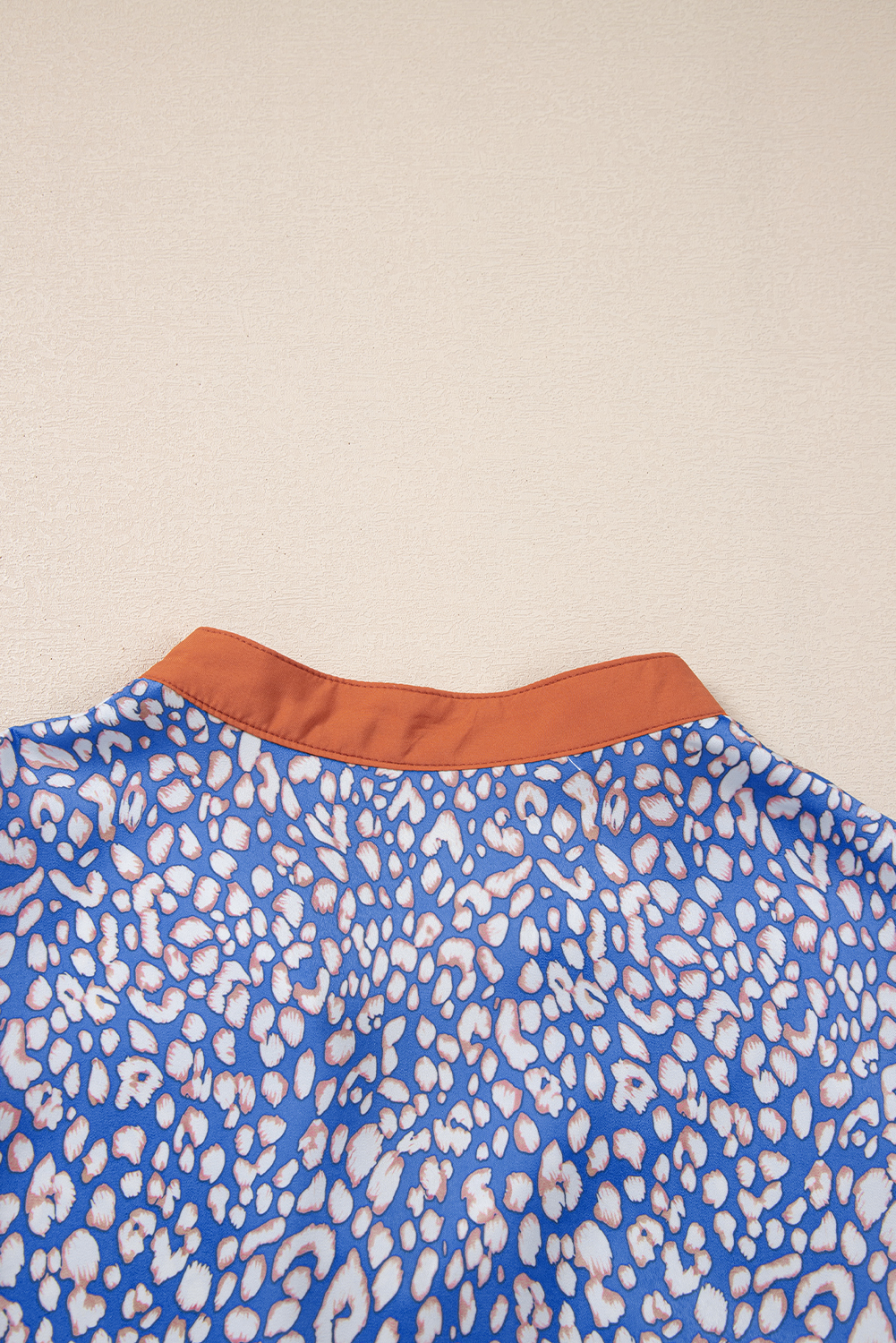 Ashleigh Blue Leopard Print Spot Contrast V Neck Half Puff Sleeve Shirt - loveforevers