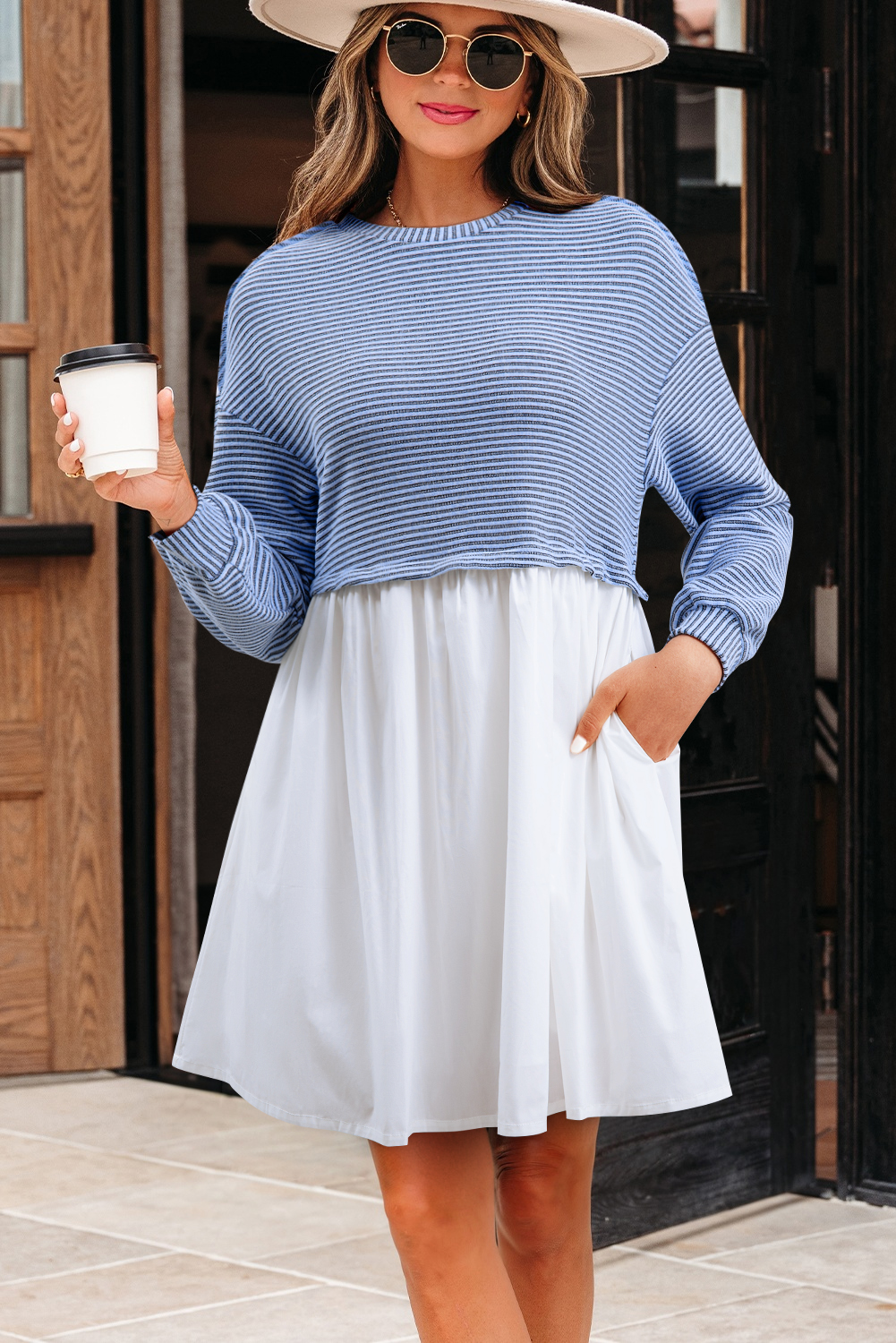 Pale Khaki Sweatshirt Poplin Mini Dress - loveforevers