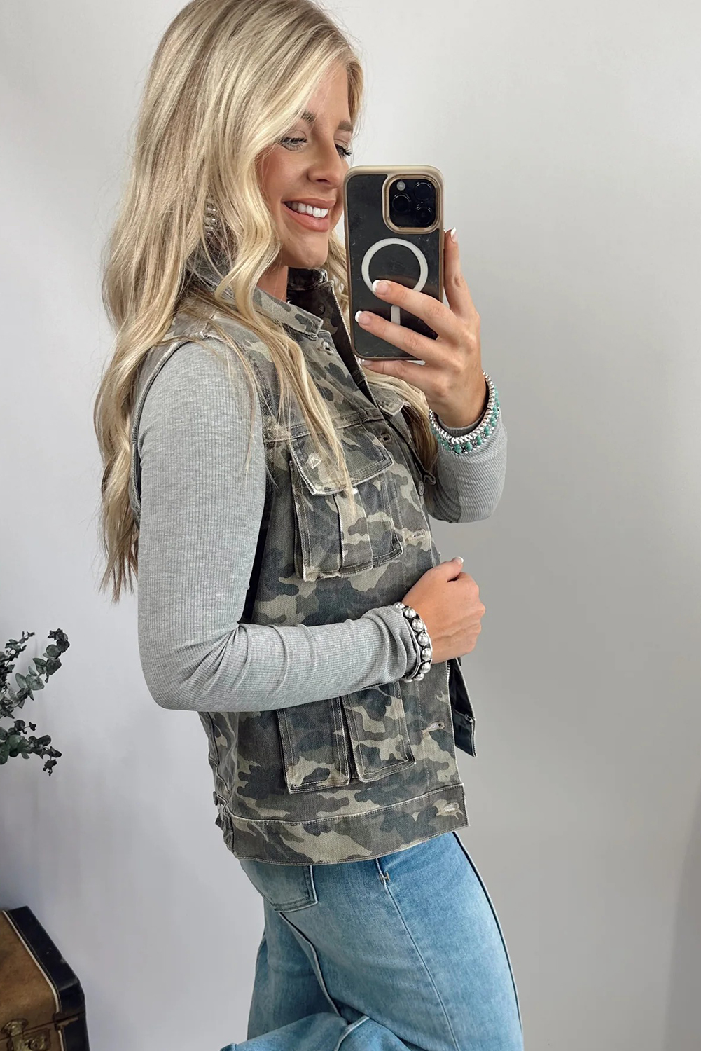 Green Camo Cargo Denim Vest - loveforevers
