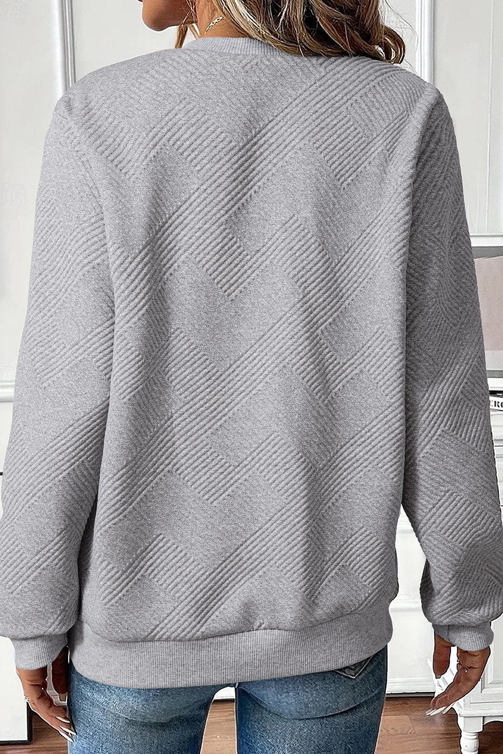 Medium Grey Trendy Textured Half Zip Loose Sweatshirt - loveforevers