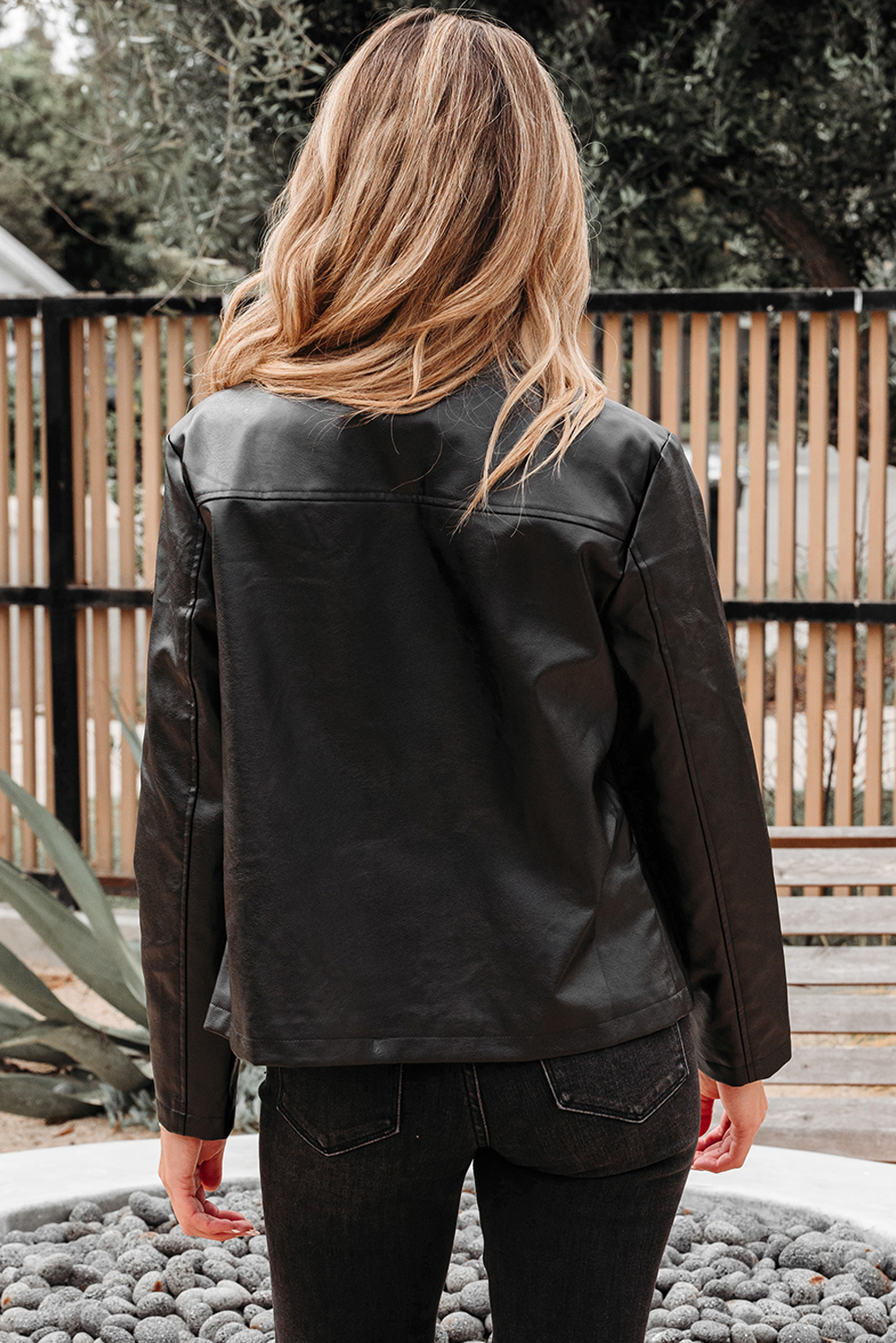 Black Faux Leather Buttoned Front Boxy Jacket - loveforevers