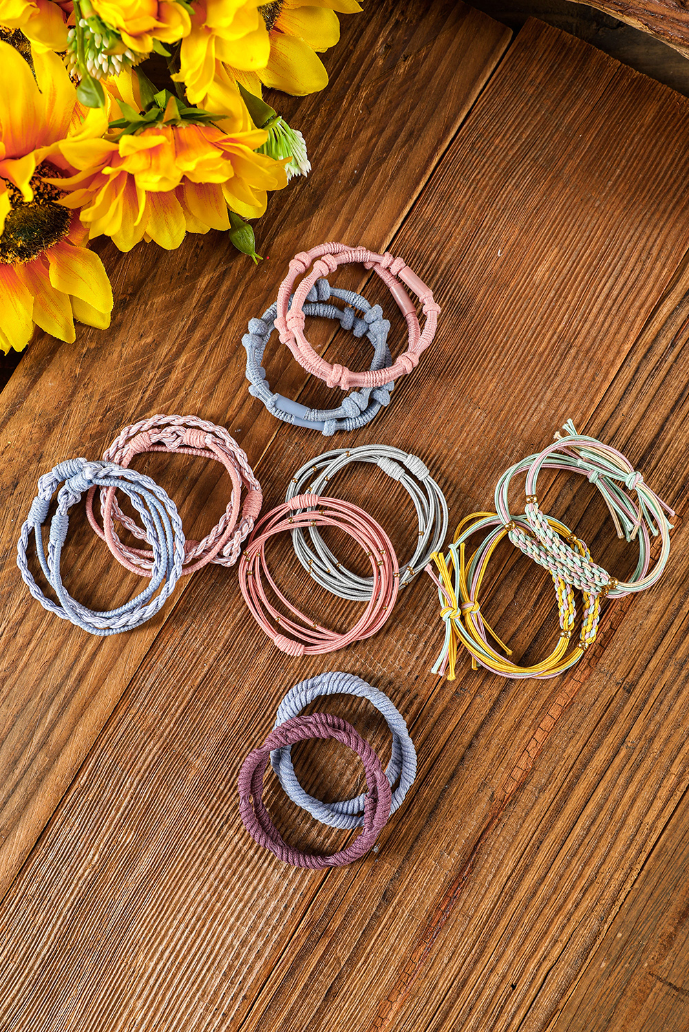 Pink Multicolour 20pcs Boho Knotted Hair Ties - loveforevers