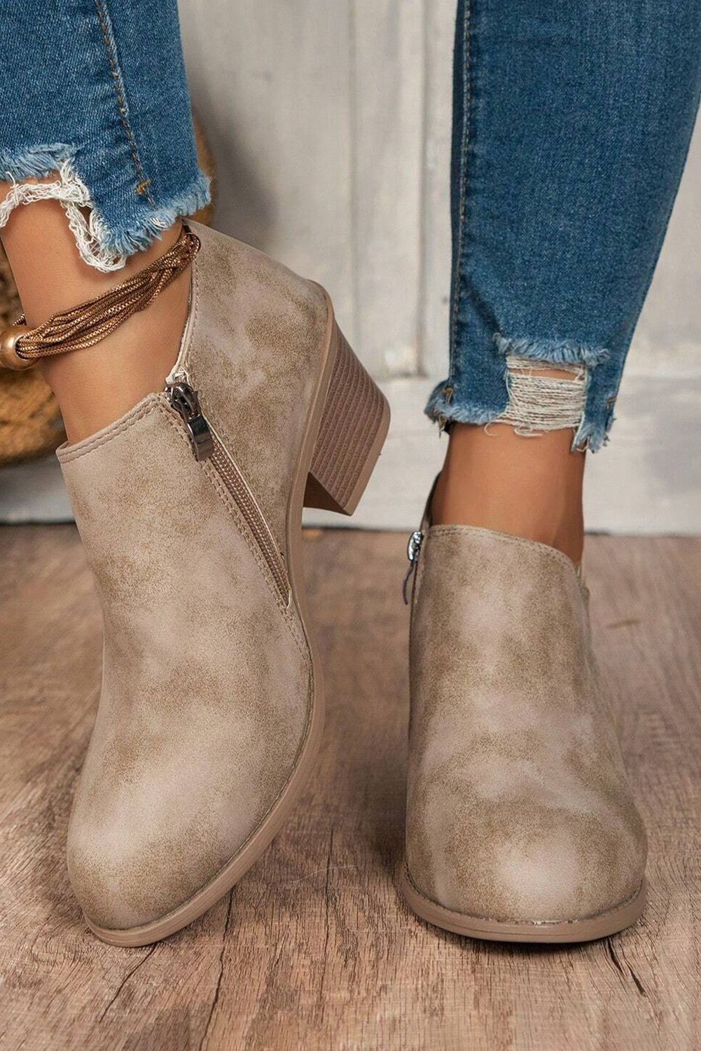Philippine Gray Tulip Opening Suede Ankle Boots - loveforevers