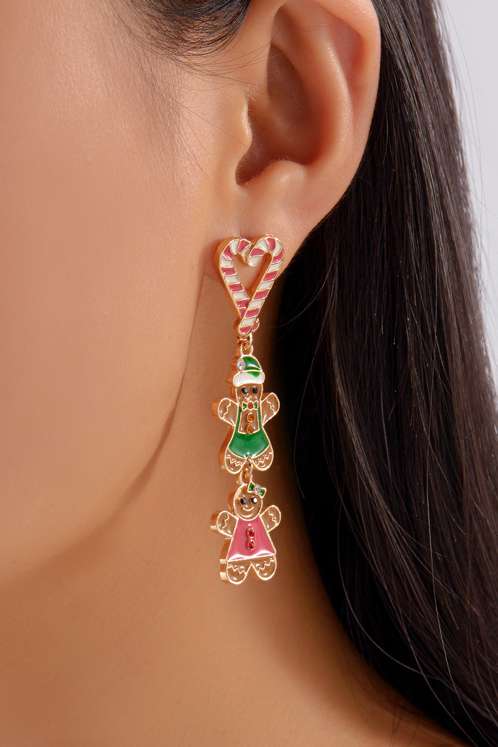 Thai Curry Gingerbread Man Candy Cane Heart Pendant Christmas Earrings - loveforevers