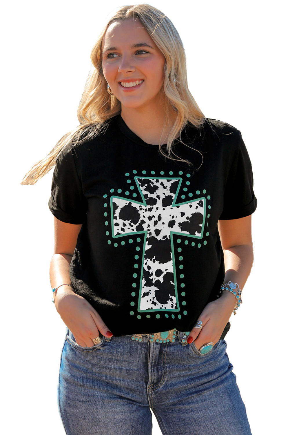 Black Animal Print Cross Graphic Tee - loveforevers