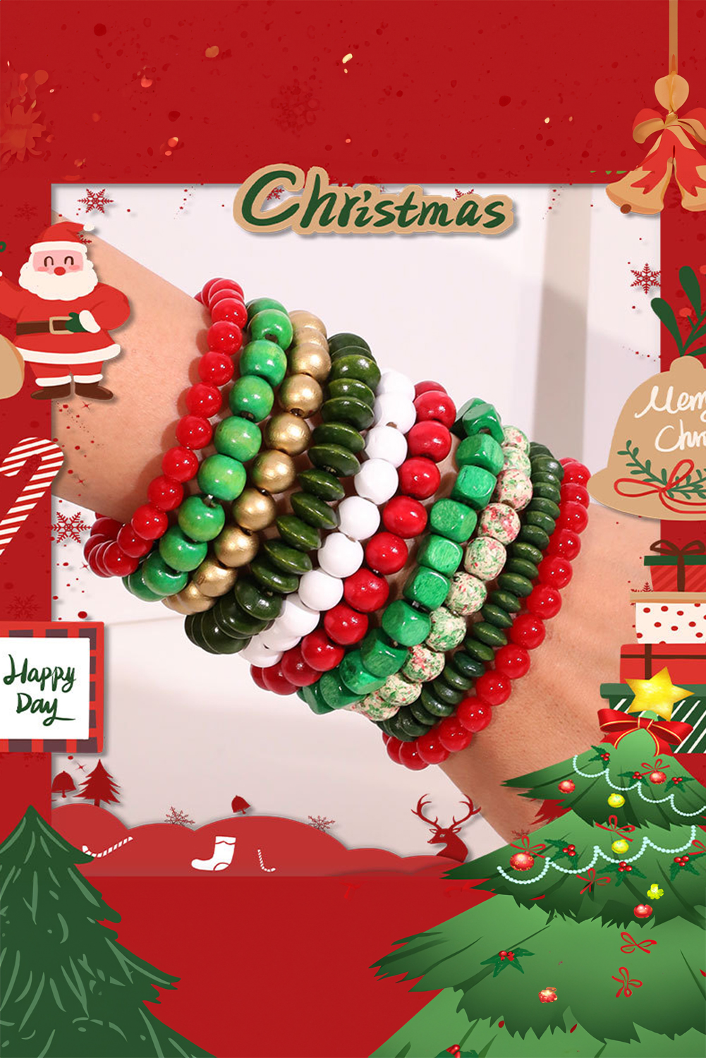 Fiery Red Christmas Mixed Color Stackable Bracelets 10pcs/Set - loveforevers