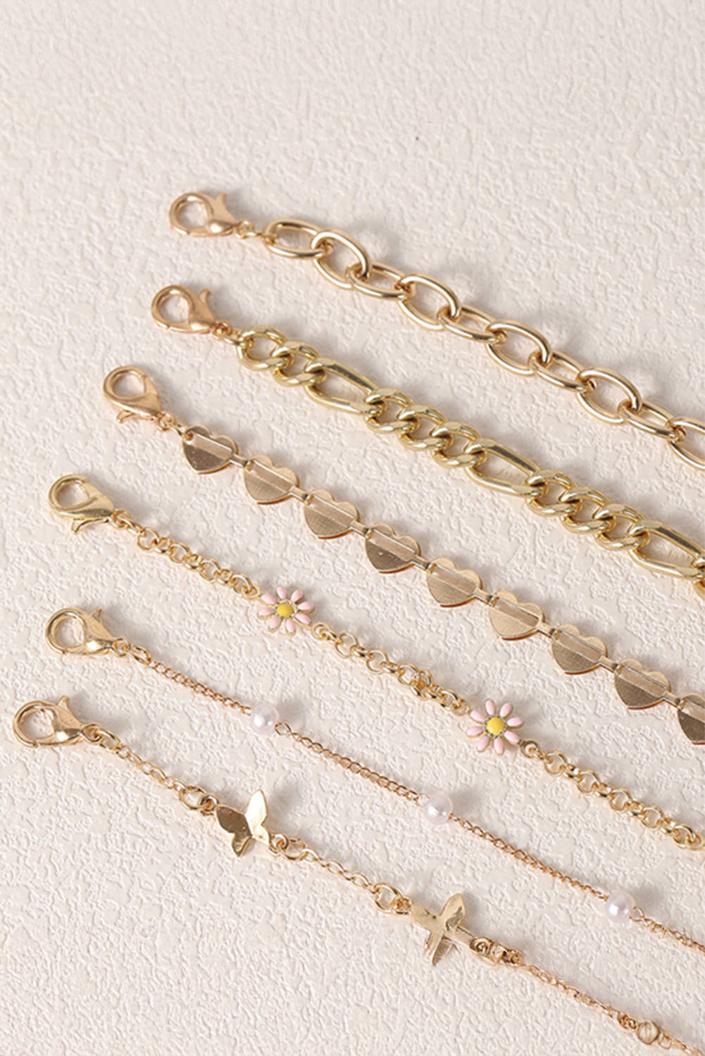 Gold Rhinestone Decor Butterfly Flower Multi Layer Bracelet Set - loveforevers