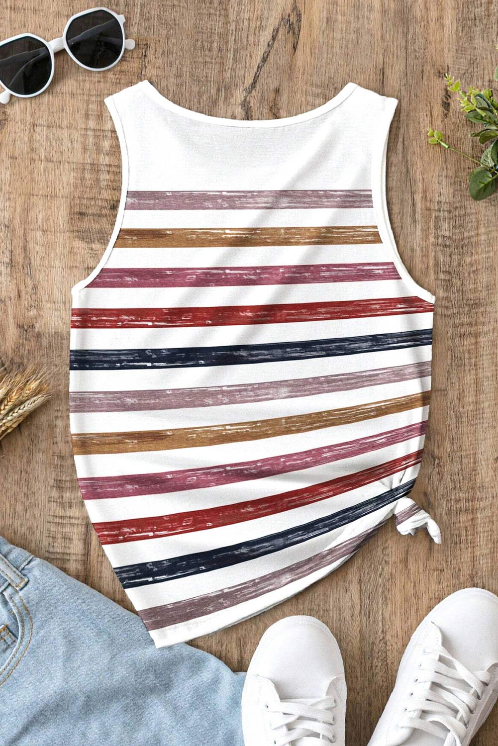 Red Stripe Rainbow Round Neck Tank Top - loveforevers