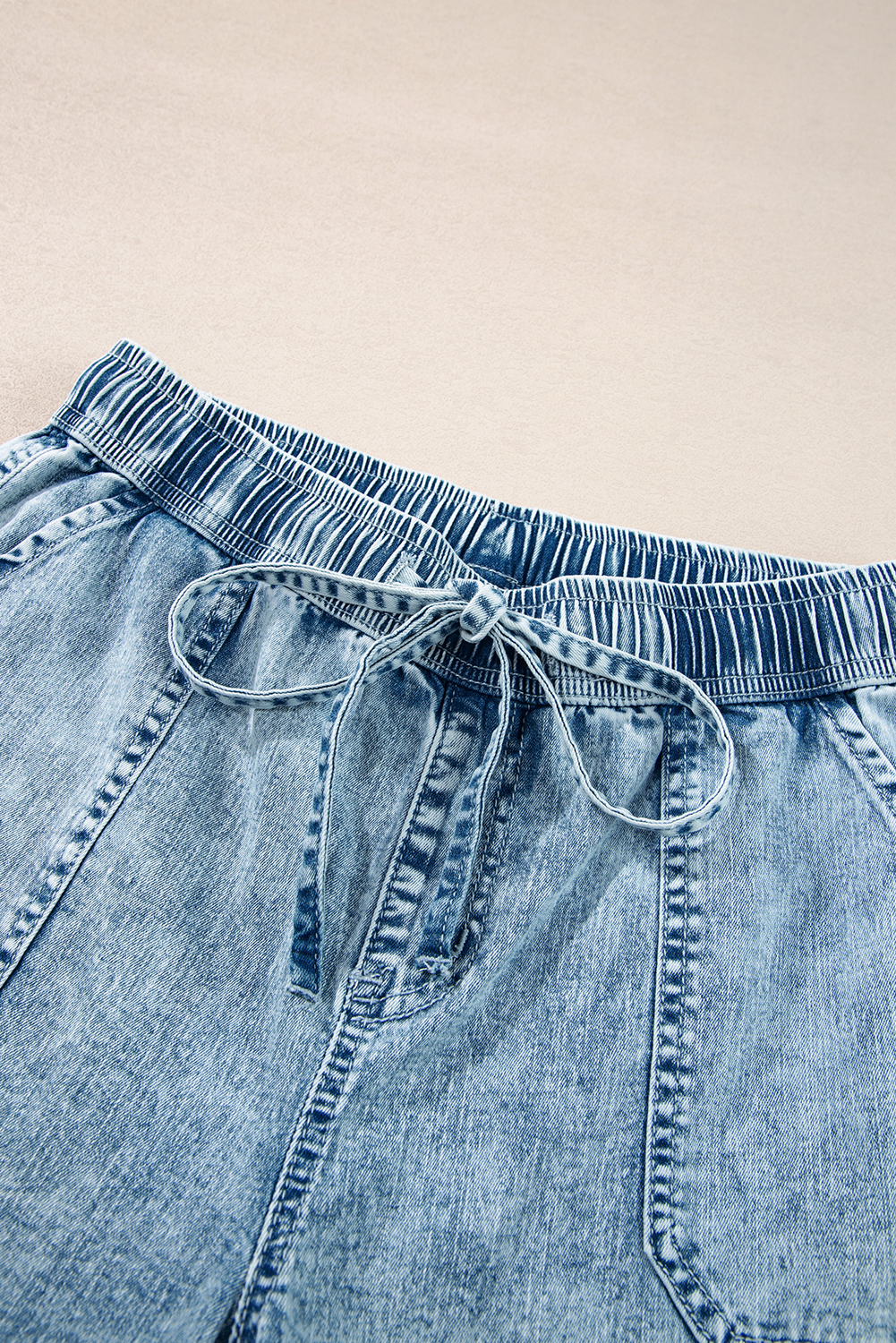 Myosotis Mineral Wash Drawstring Elastic Waistband Loose Straight Denim Pants - loveforevers