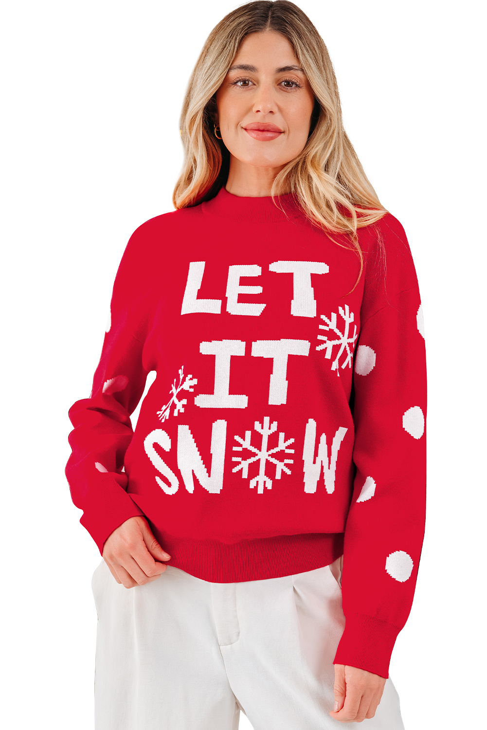 Red Dahlia LET IT SNOW Graphic Christmas Holiday Loose Sweater - loveforevers