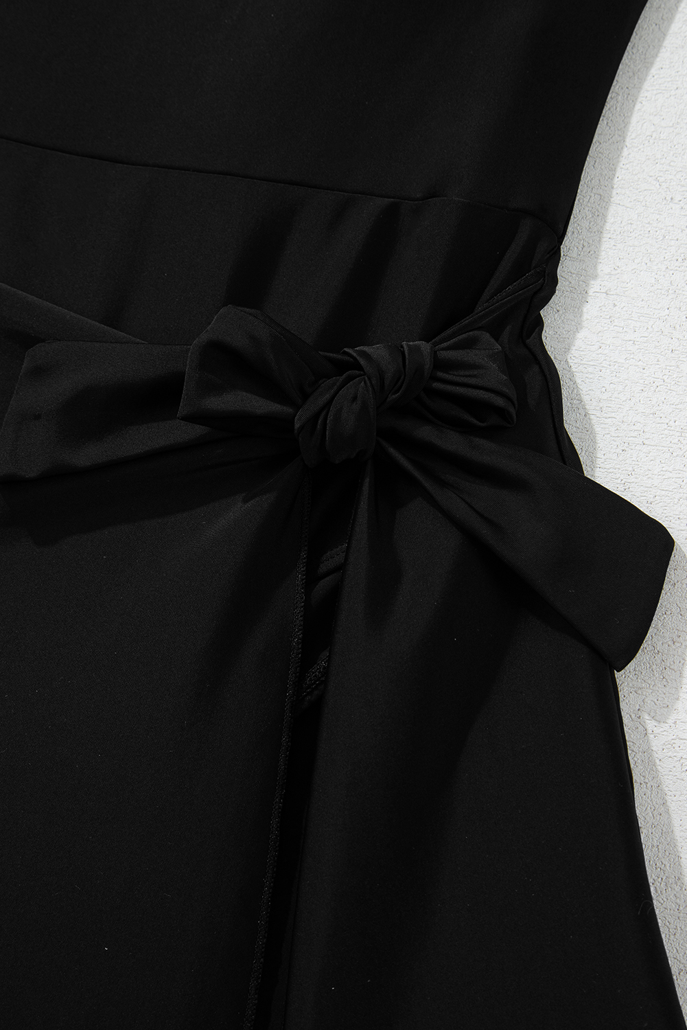 Black Side Tied Waist Square Neck Adjustable Straps A-line One Piece Swim Dress - loveforevers