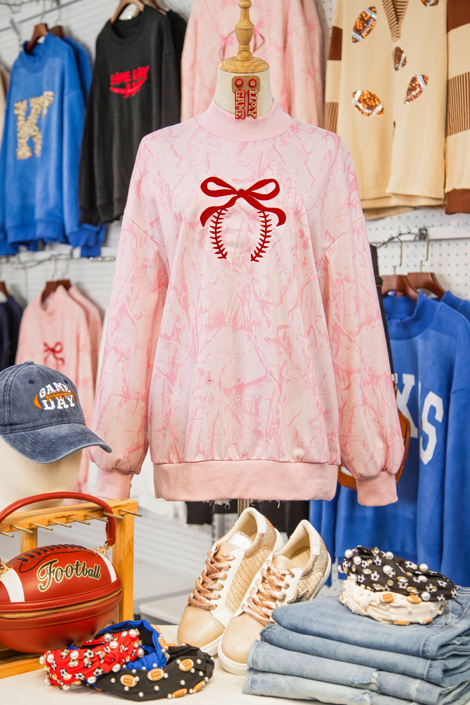 Pink Tie Dye Camo Sequin Love Heart Patched Mock Neck Sweatshirt - loveforevers