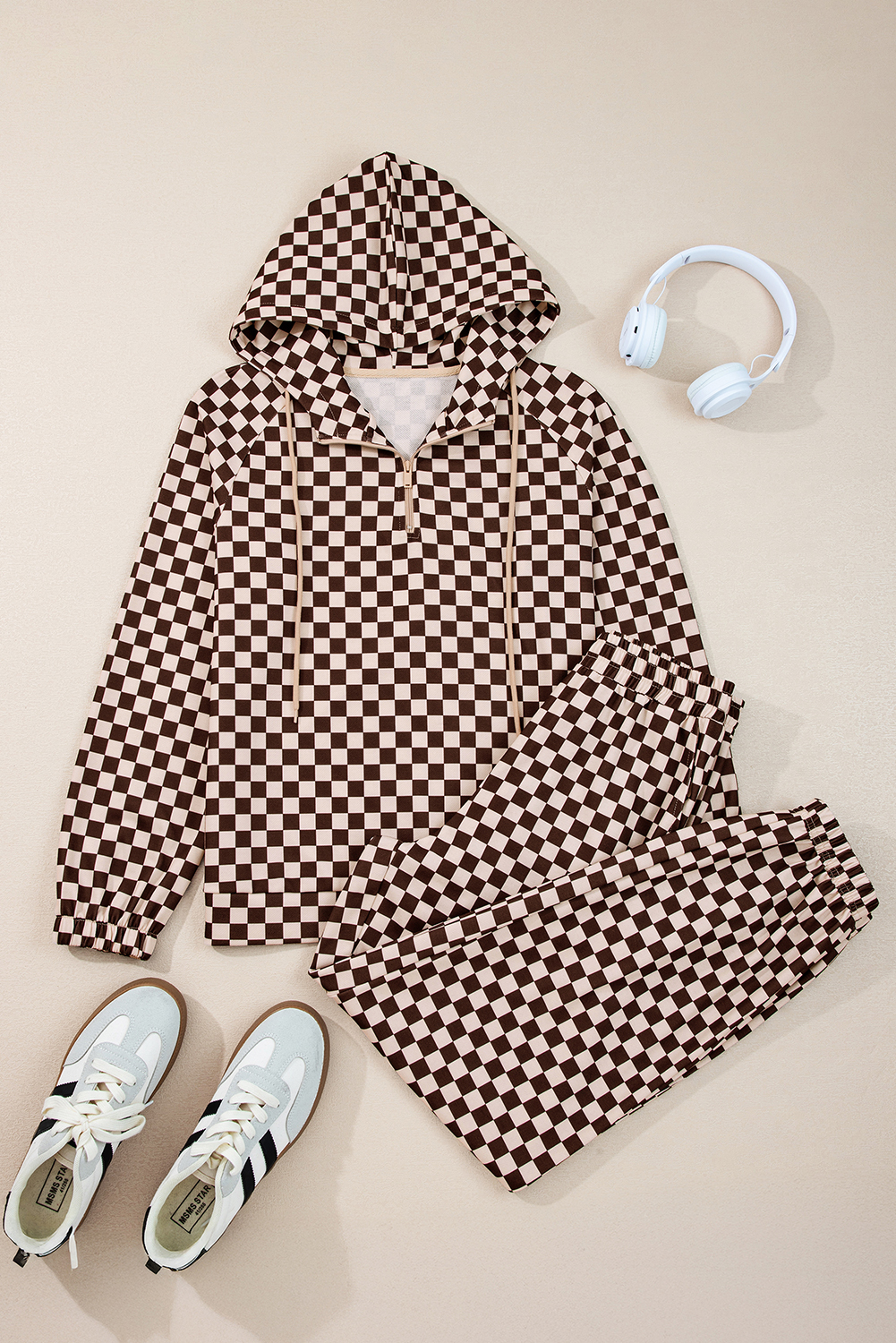 Black Athleisure Checkered 2pcs Pants Set - loveforevers