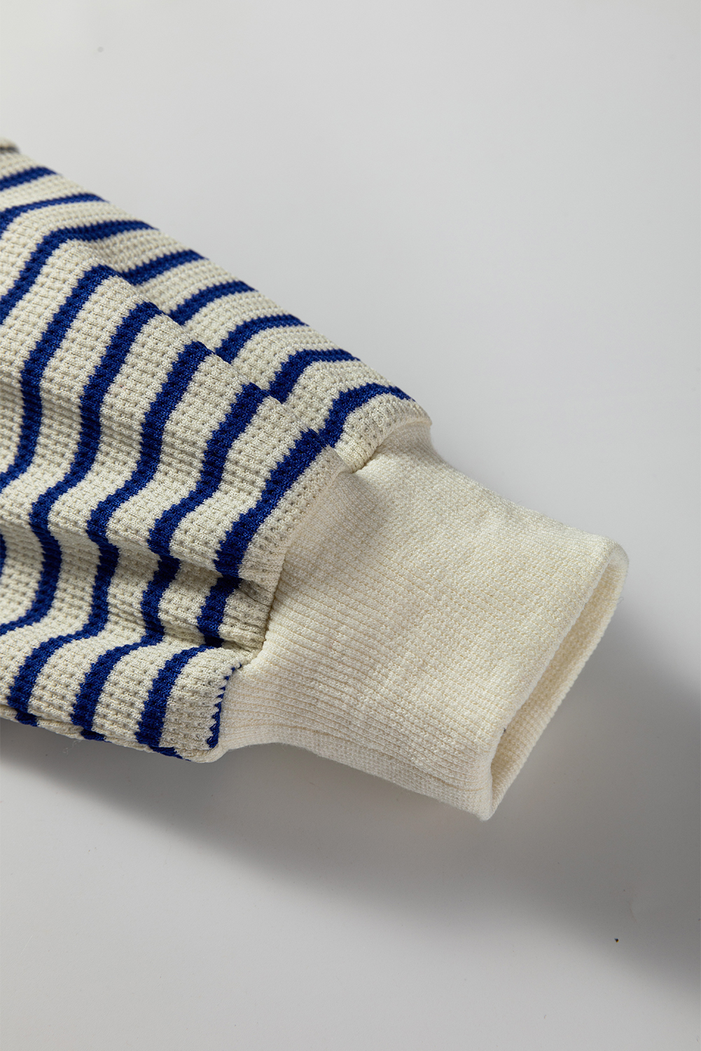 Blue Stripe Textured Elbow Patched Crew Neck Drop Shoulder Sweatshirt - loveforevers