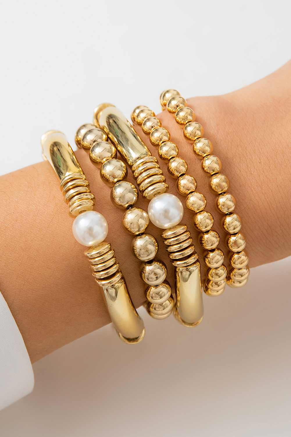 Gold 5pcs Pearl Plated Beaded Bracelet Set - loveforevers