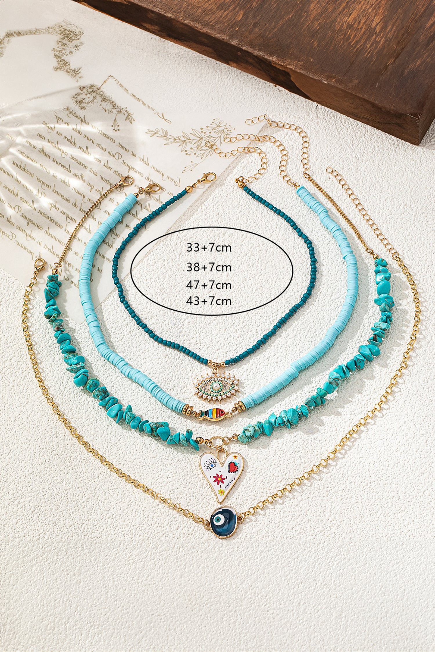 Turquoise 4 Pieces Stackable Boho Necklace Set - loveforevers