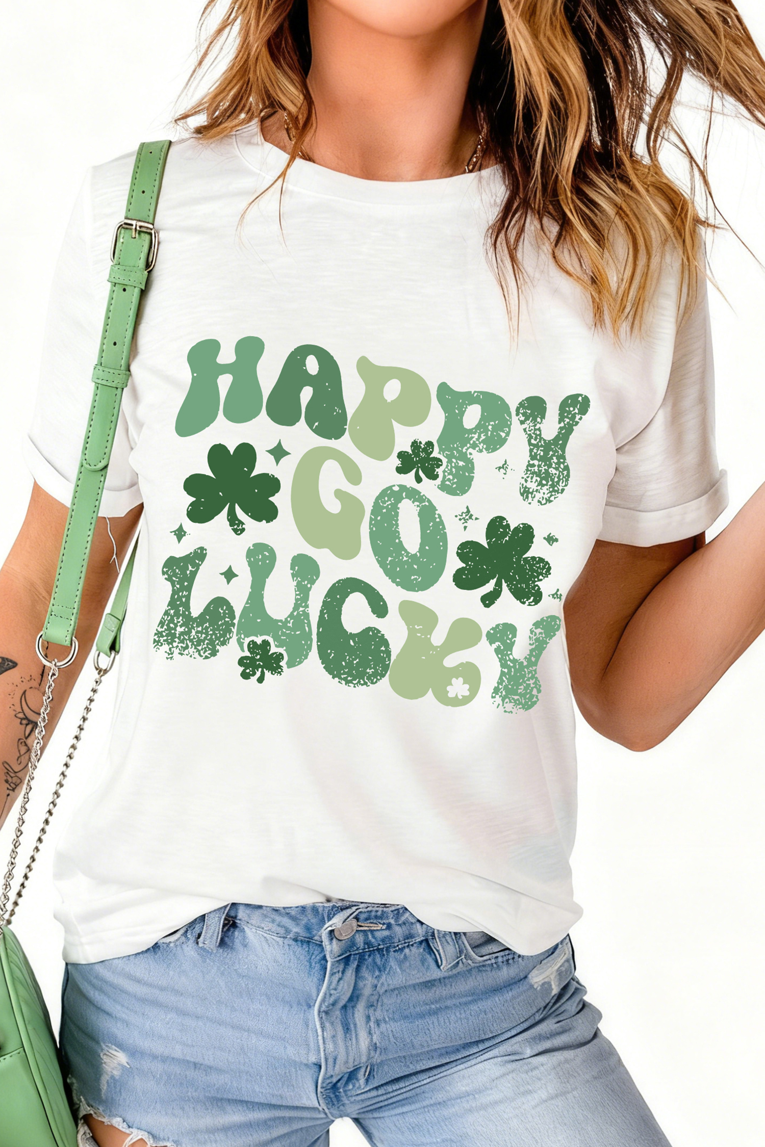 White HAPPY GO LUCKY St Patricks Day Graphic Tee - loveforevers