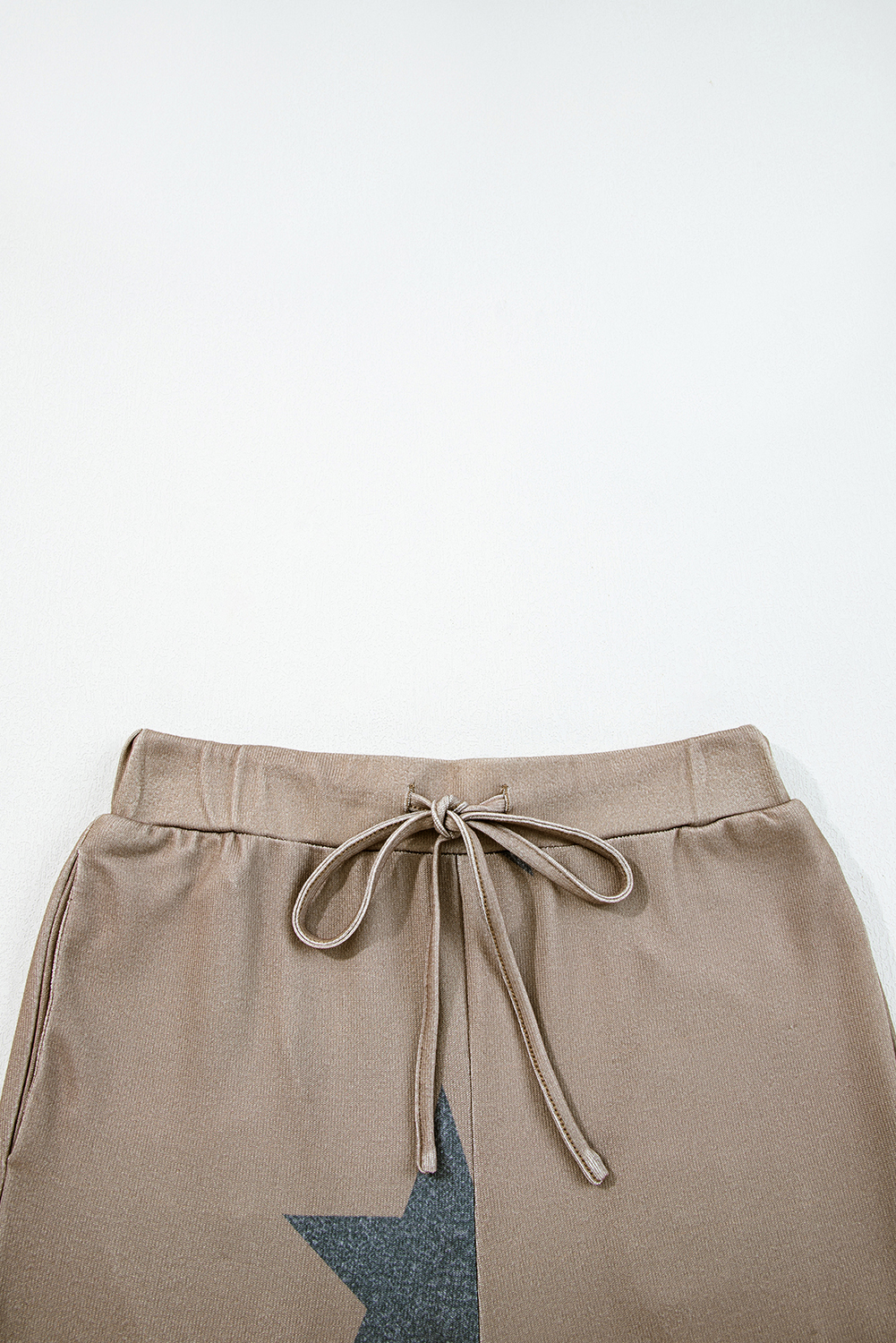 Khaki Retro Star Print Loose Long Sleeve Drawstring Wide Leg 2pcs Lounge Set - loveforevers