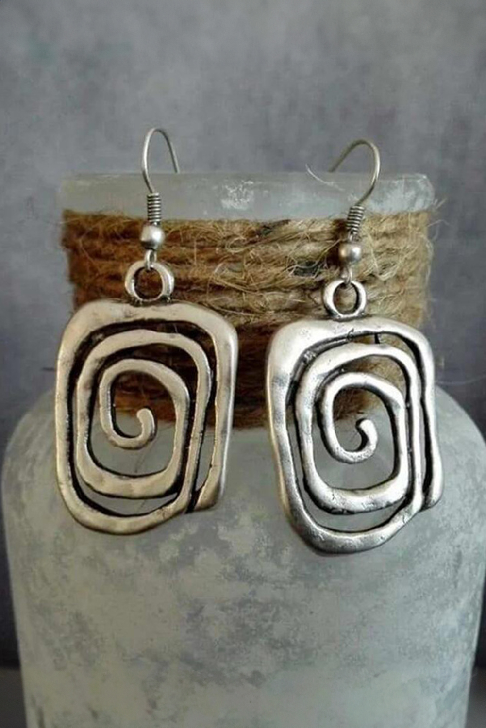 Silvery Vintage Square Swirl Hook Earrings - loveforevers