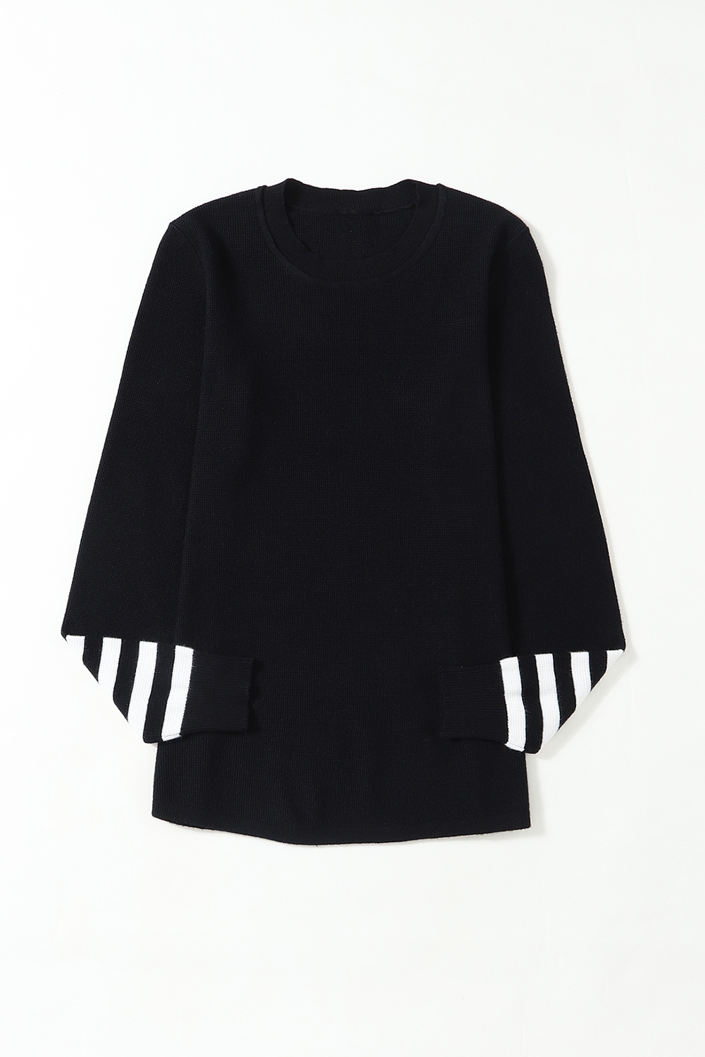 Black Striped Sleeve Plain Knit Sweater - loveforevers