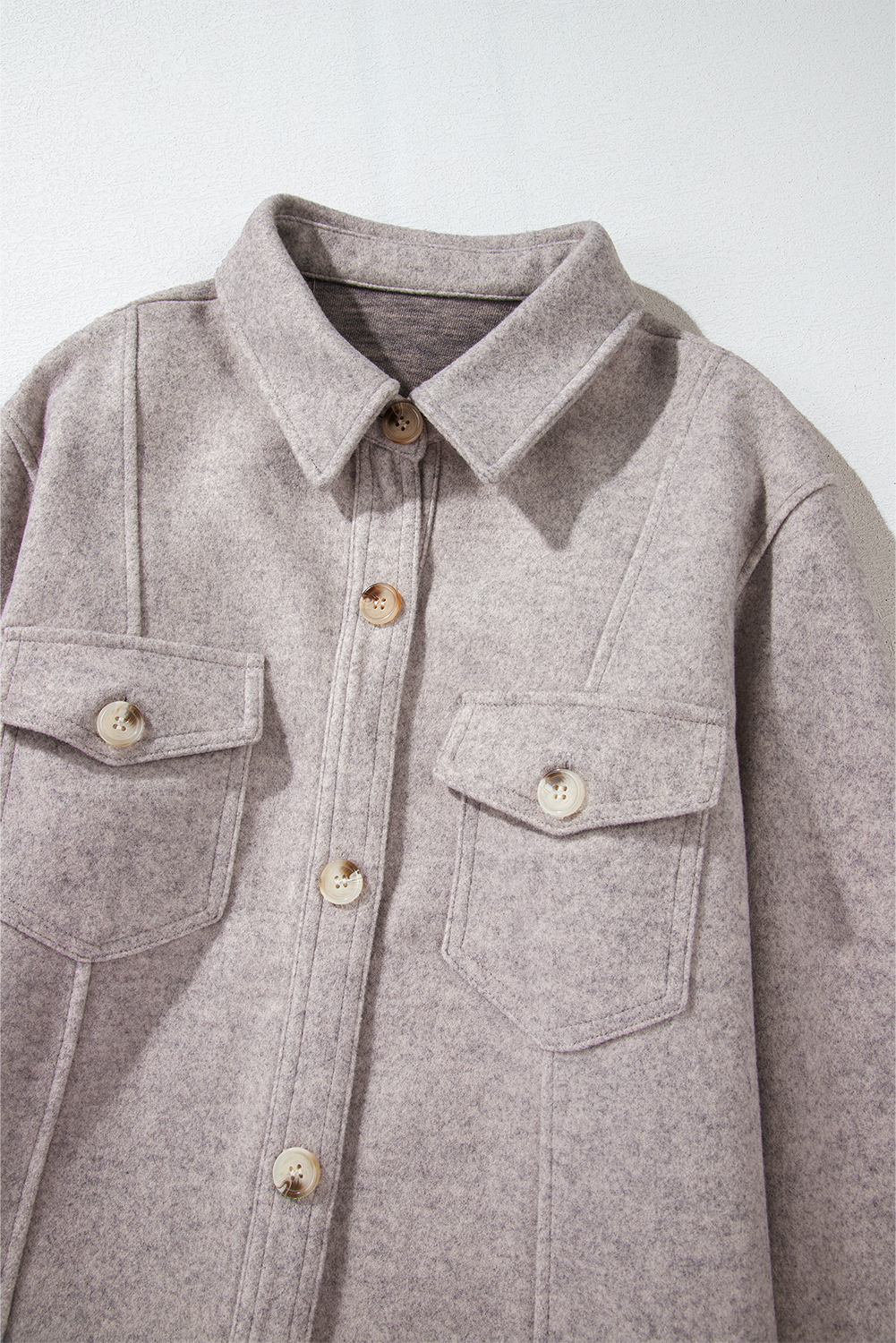 Light Grey Turn Down Collar Flap Pockets Buttoned Shacket - loveforevers