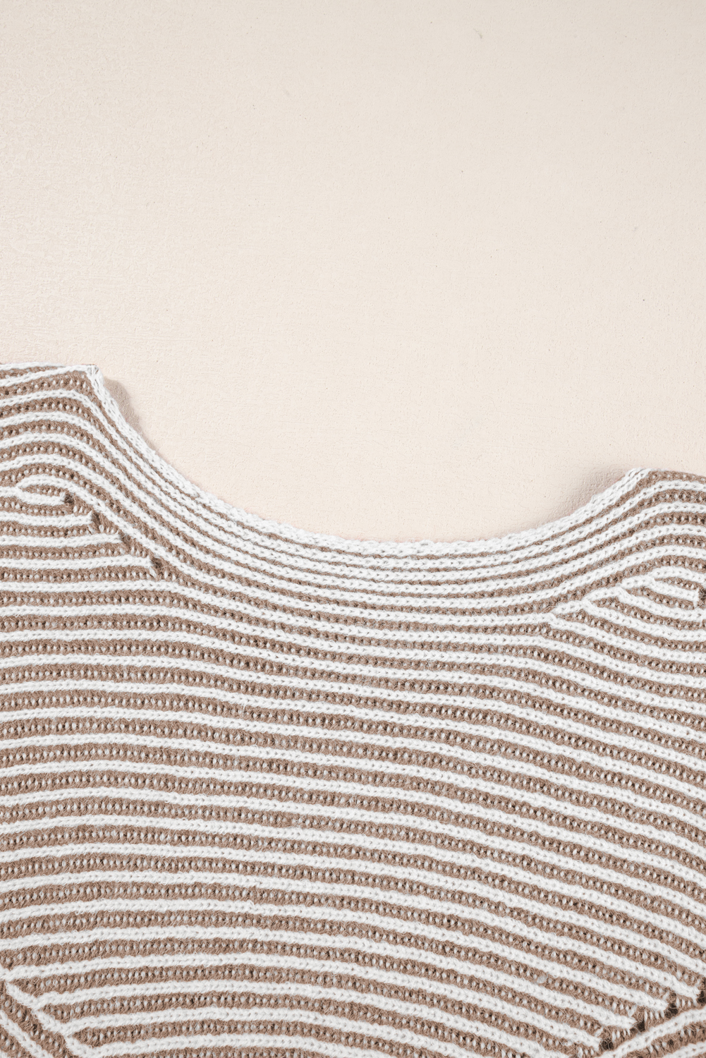 Coffee Striped Print Ribbed Knit Boat Neck Baggy Sweater - loveforevers