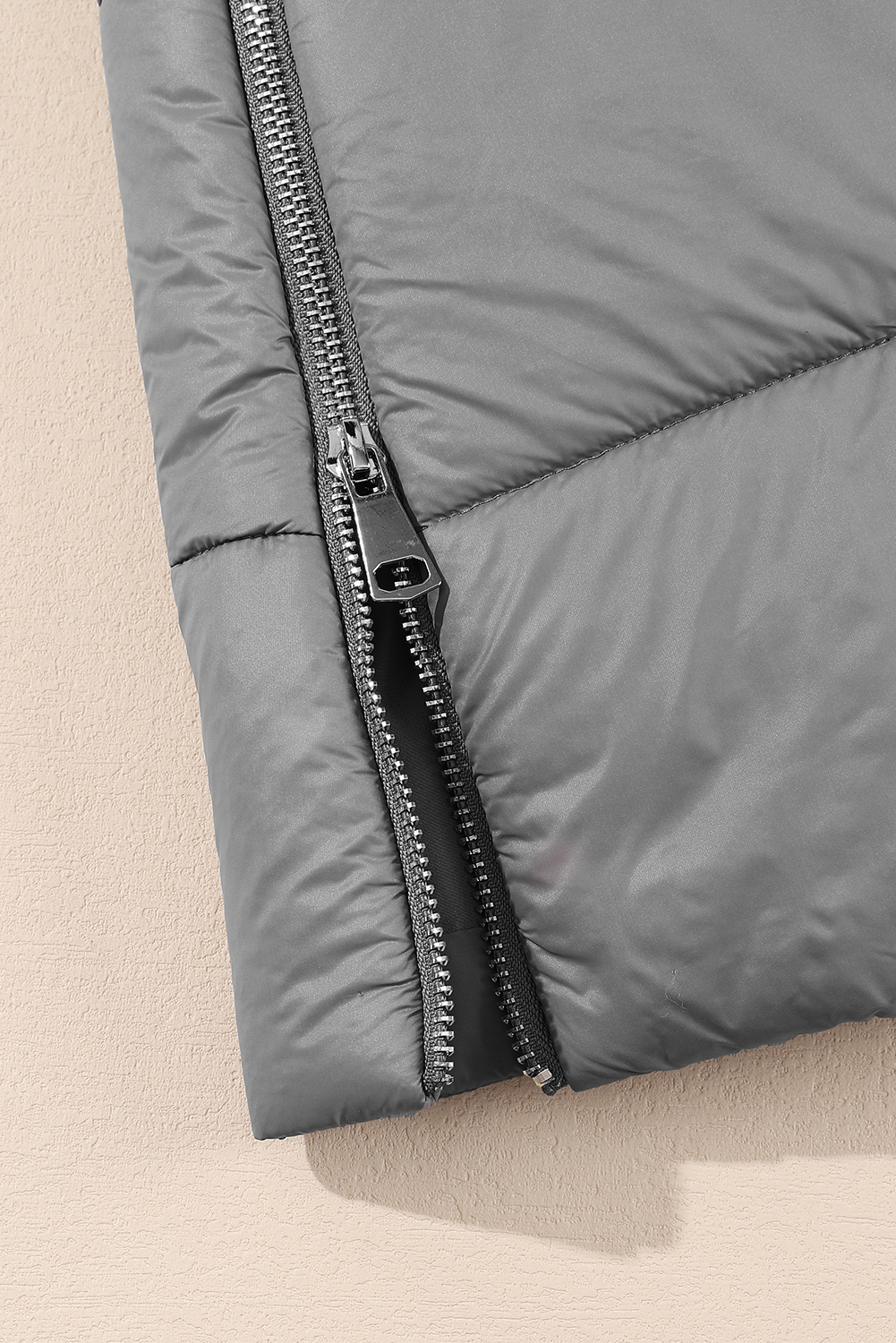 Dark Grey Hooded Long Quilted Vest Coat - loveforevers