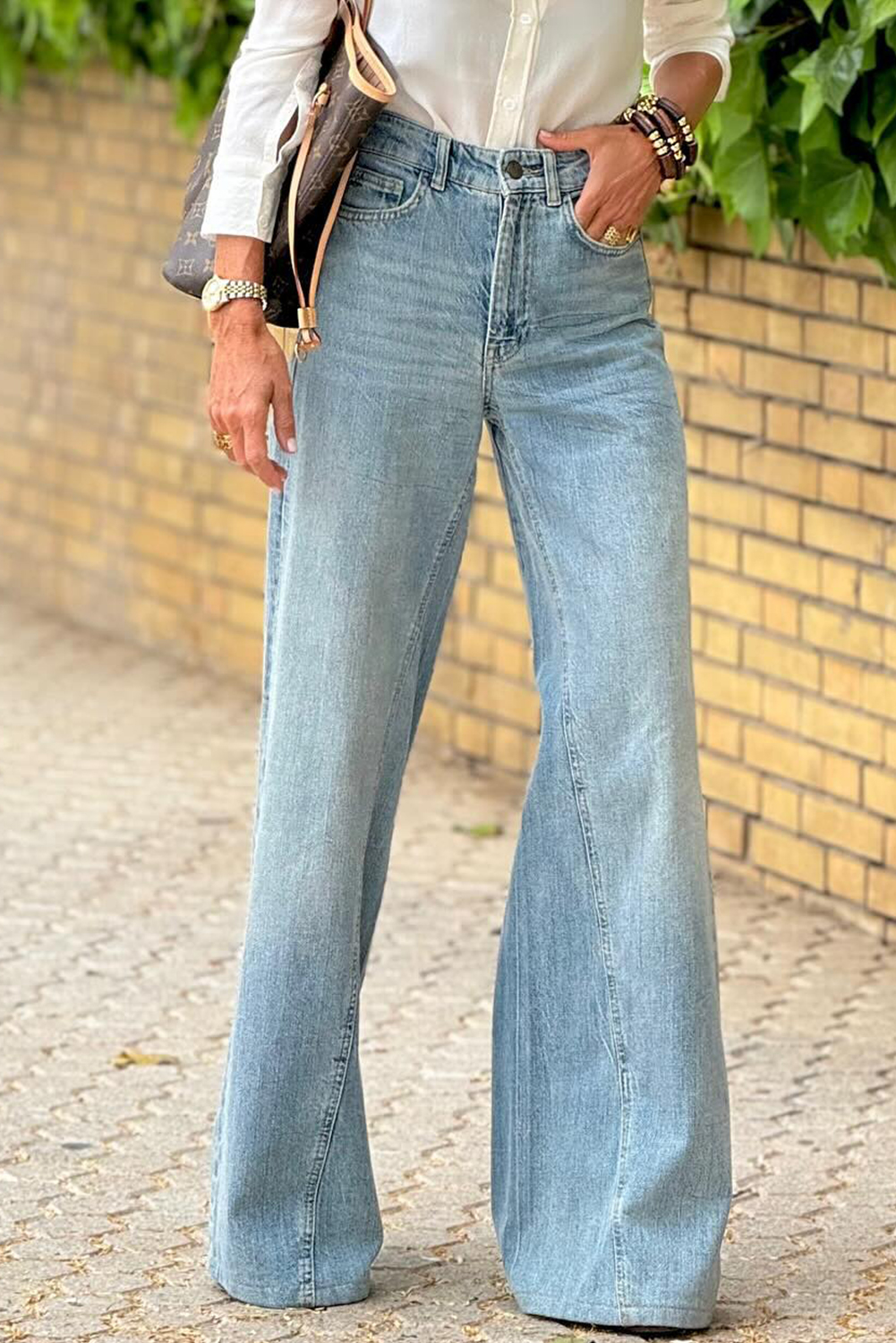 Dusk Blue Acid Wash Extra Wide Leg High Waist Long Jeans - loveforevers