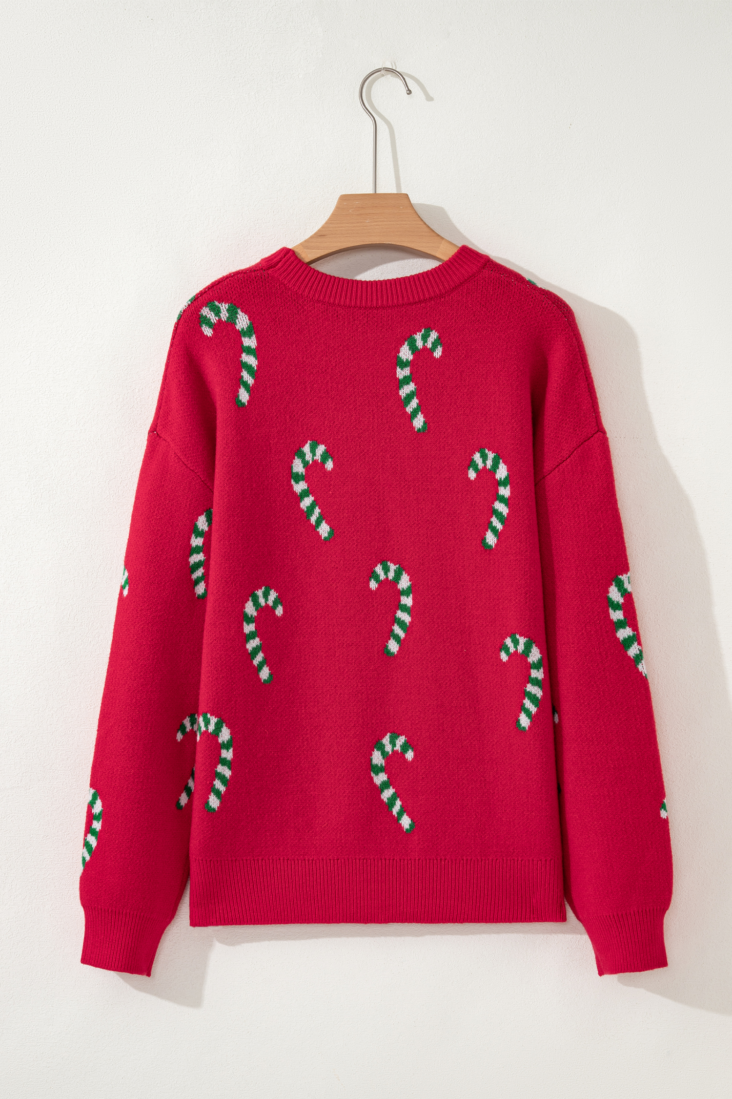 Dark Green Christmas Candy Cane Holiday Drop Shoulder Sweater - loveforevers