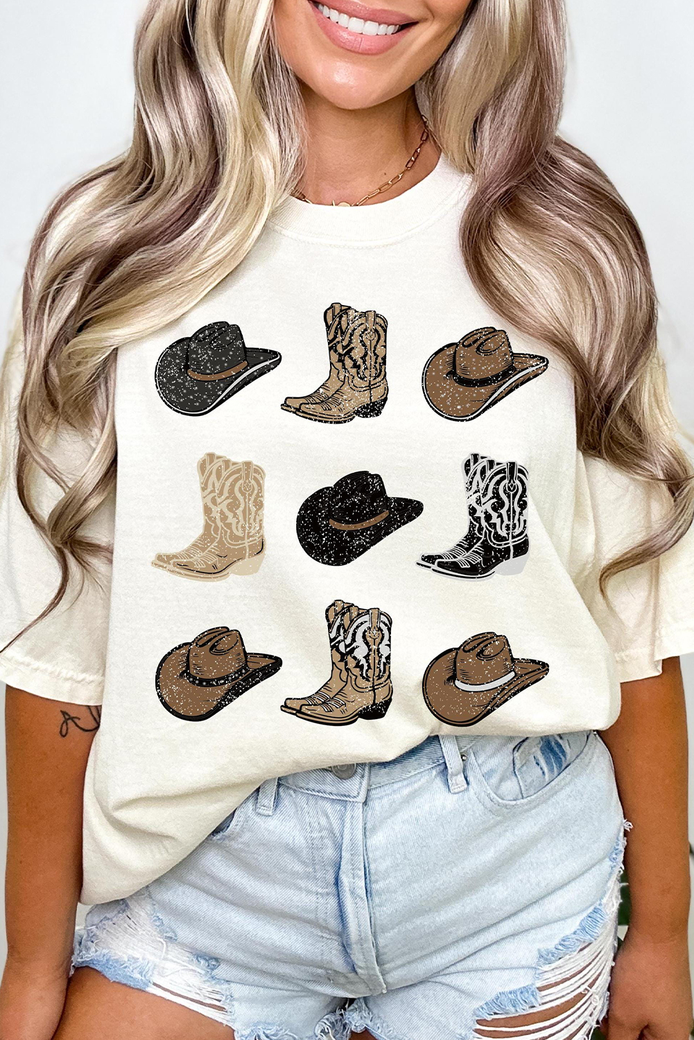 White Cowboys Boots Western Fashion Print T Shirt - loveforevers
