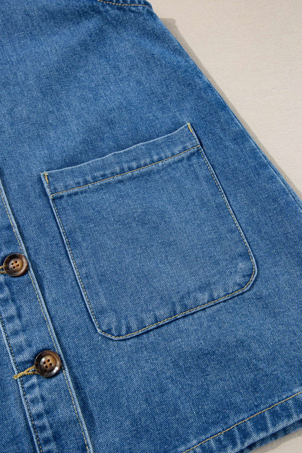Dusk Blue Wide Strap Button Front Pocketed Denim Mini Dress - loveforevers