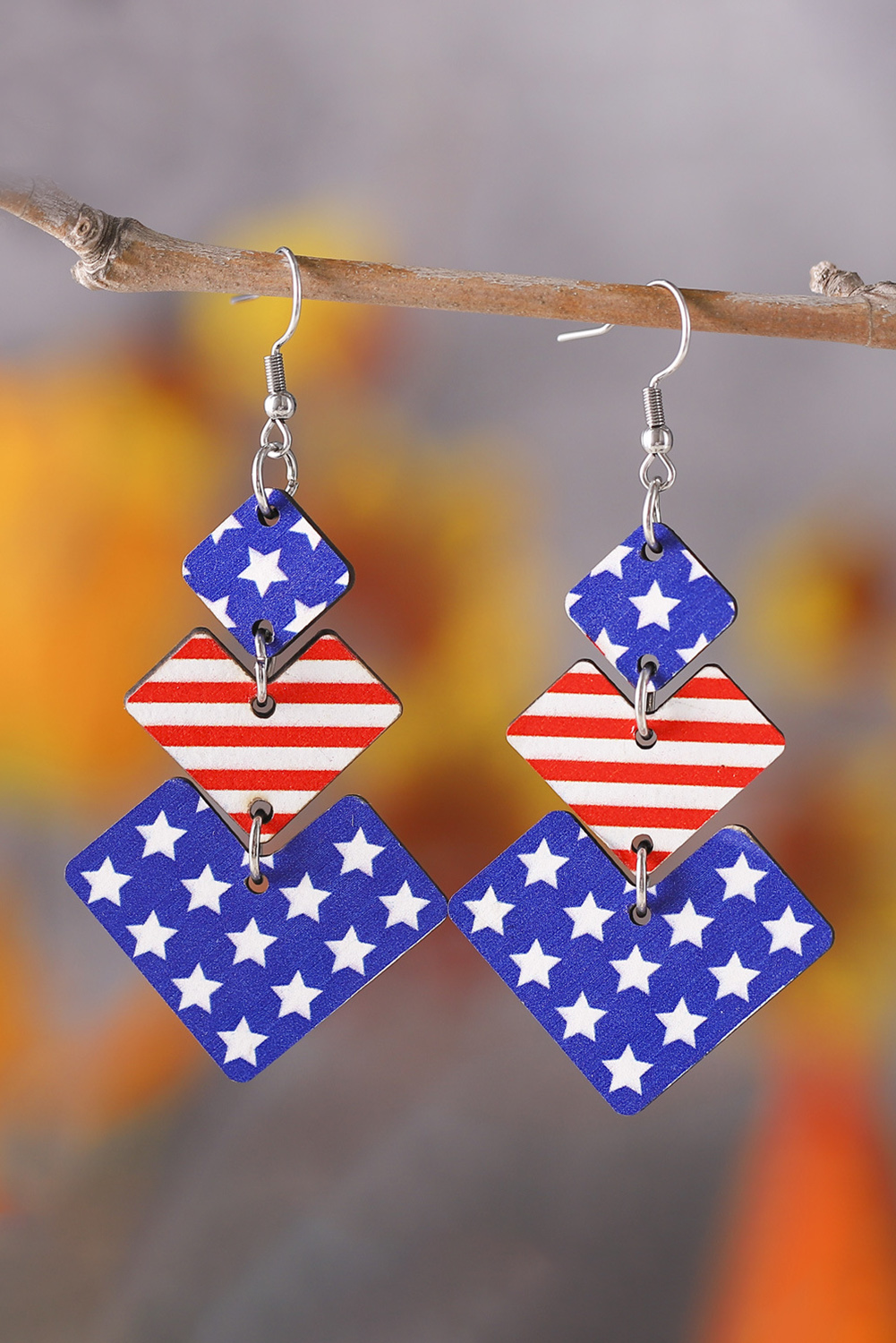 Fiery Red American Flag Rhinestone Star Dangle Earrings - loveforevers
