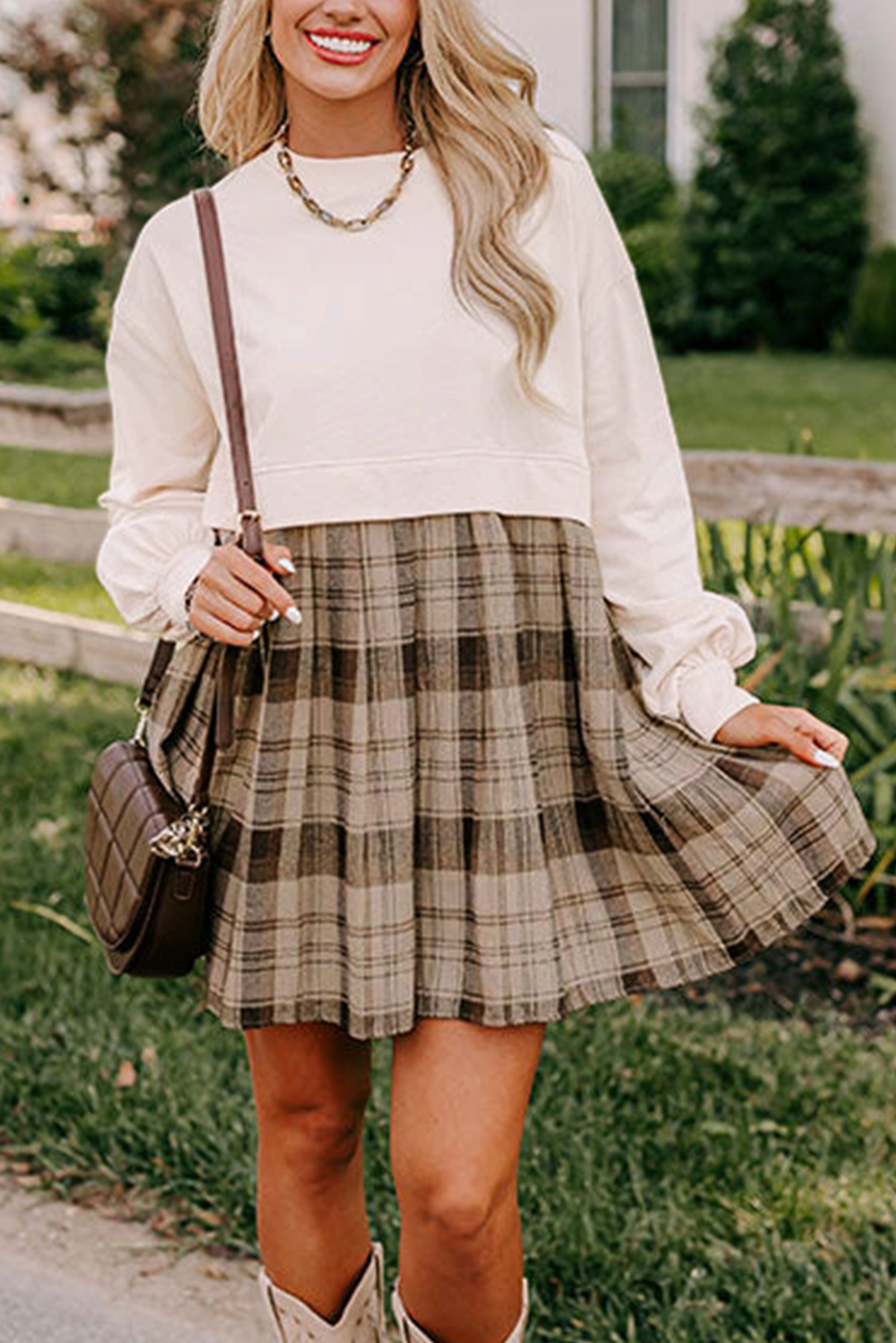 Pale Khaki Sweatshirt Poplin Mini Dress - loveforevers