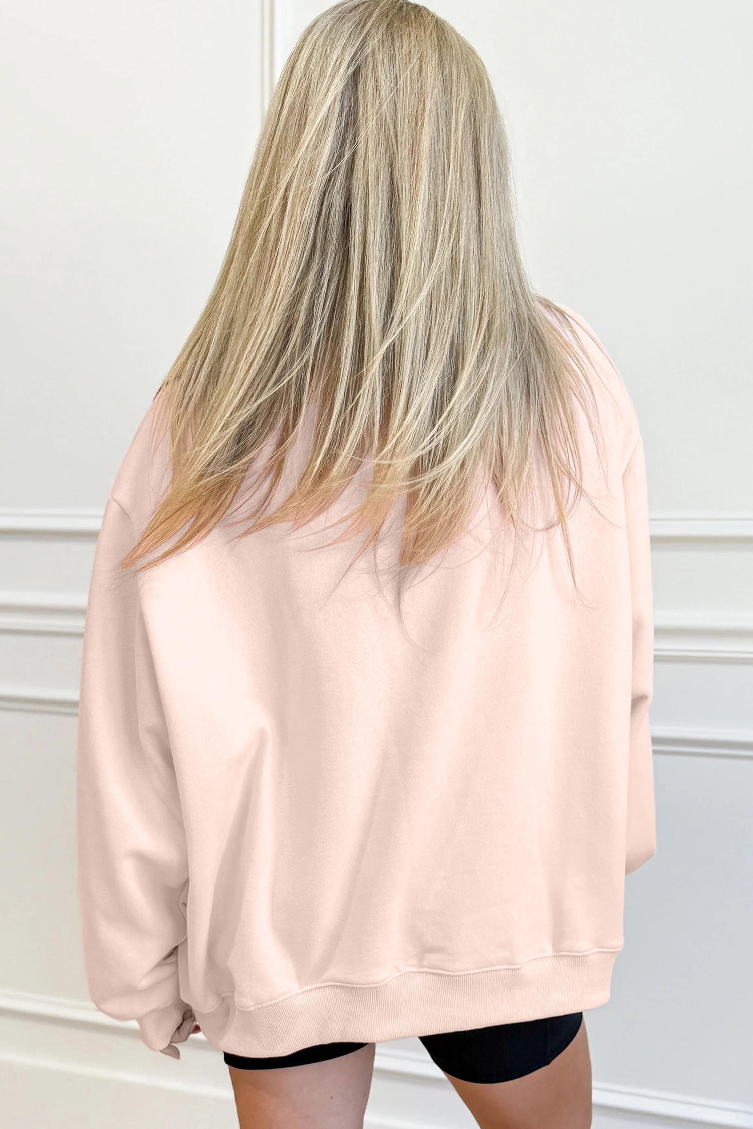 Apricot Pink TEXAS Letter Printed Mock Neck Baggy Sweatshirt - loveforevers