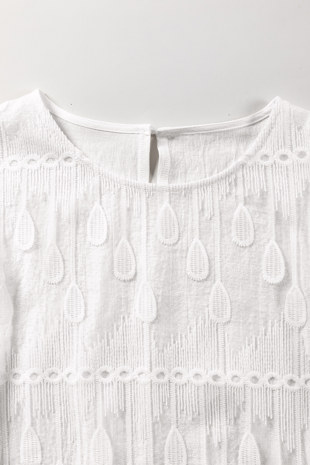 Beige Embroidered Mesh Flounce Sleeve Blouse - loveforevers