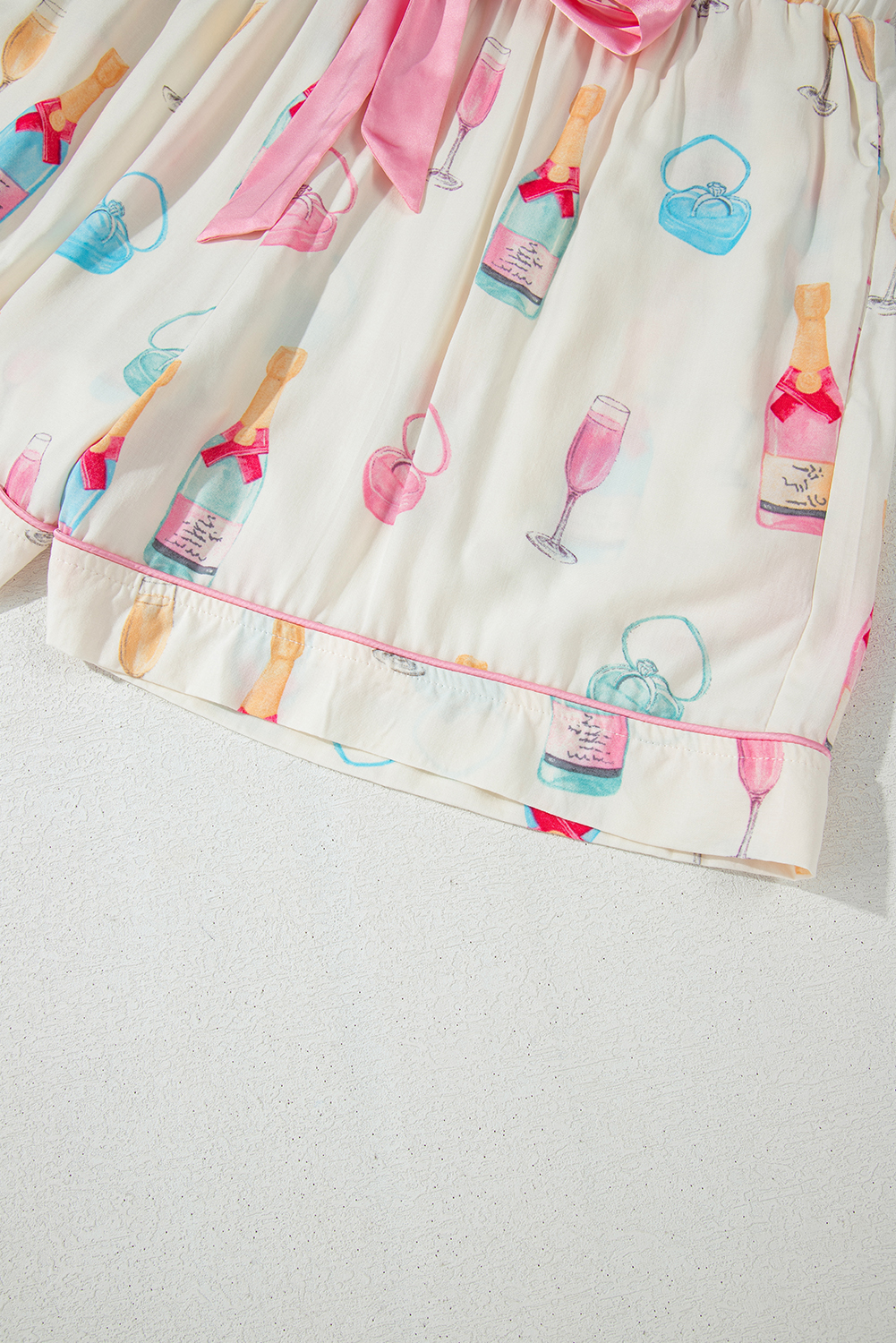 White Christmas Wine Glass Print Bow Knot Two Piece Pajama Set - loveforevers