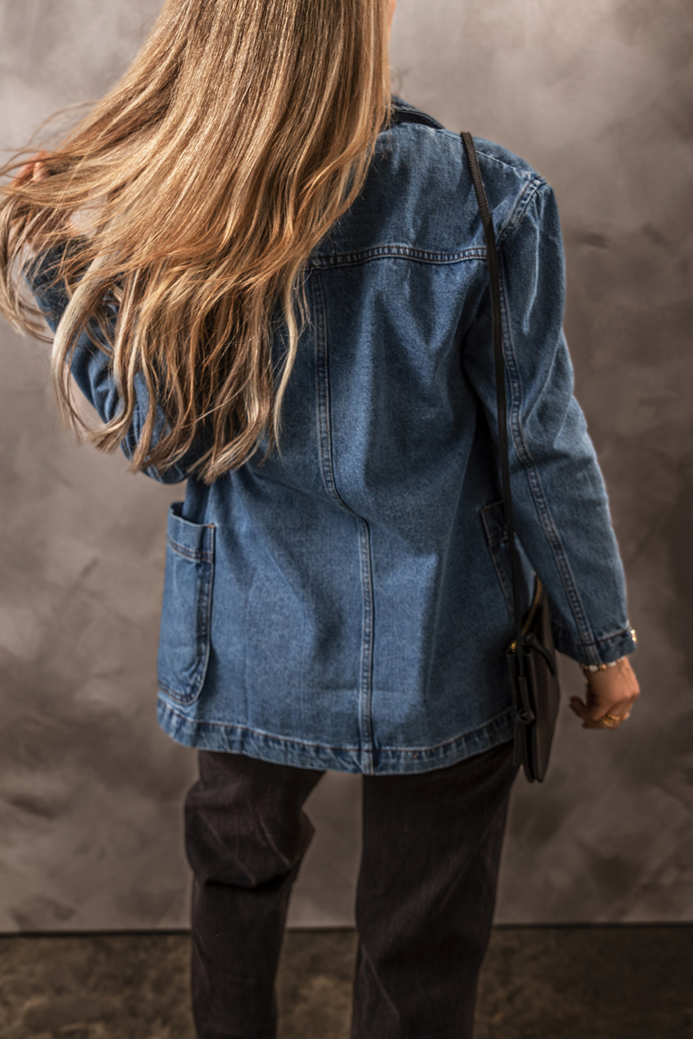 Black Side Pockets Lapel Collar Denim Jacket - loveforevers