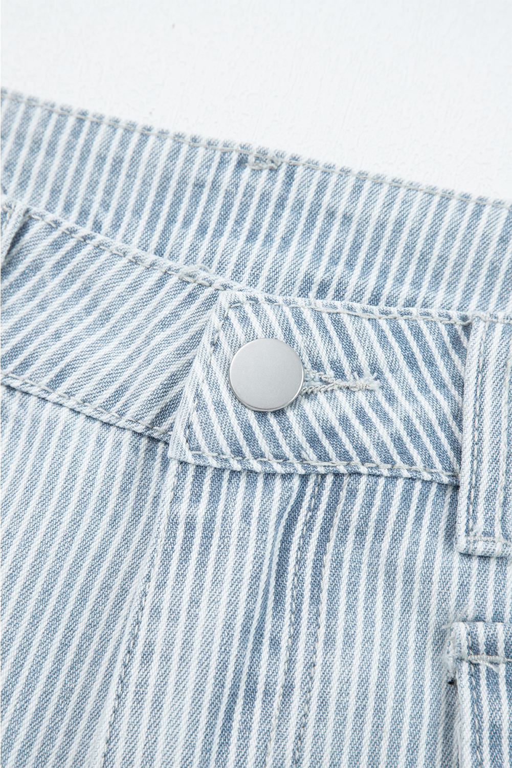 Sky Blue Stripe Button Flap Pocket Cuffed Hem Wide Leg Jeans - loveforevers