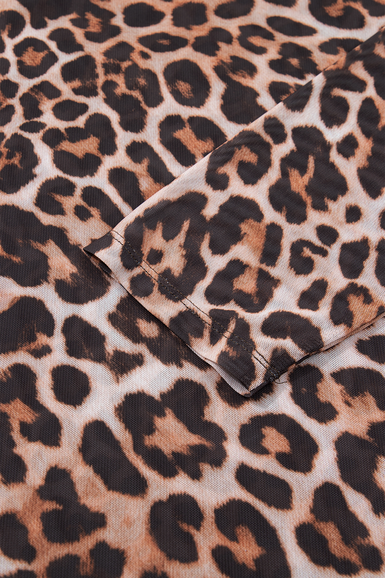 Brown Leopard Mock Neck Long Sleeve Mesh Top - loveforevers