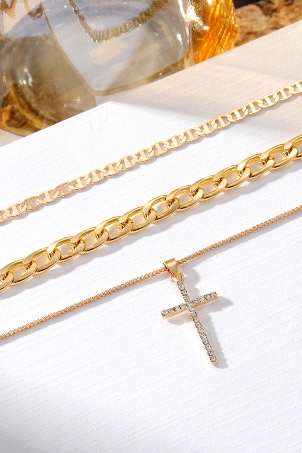 Gold Plated Cross Pendant Multi Layer Stacked Chains Necklace - loveforevers