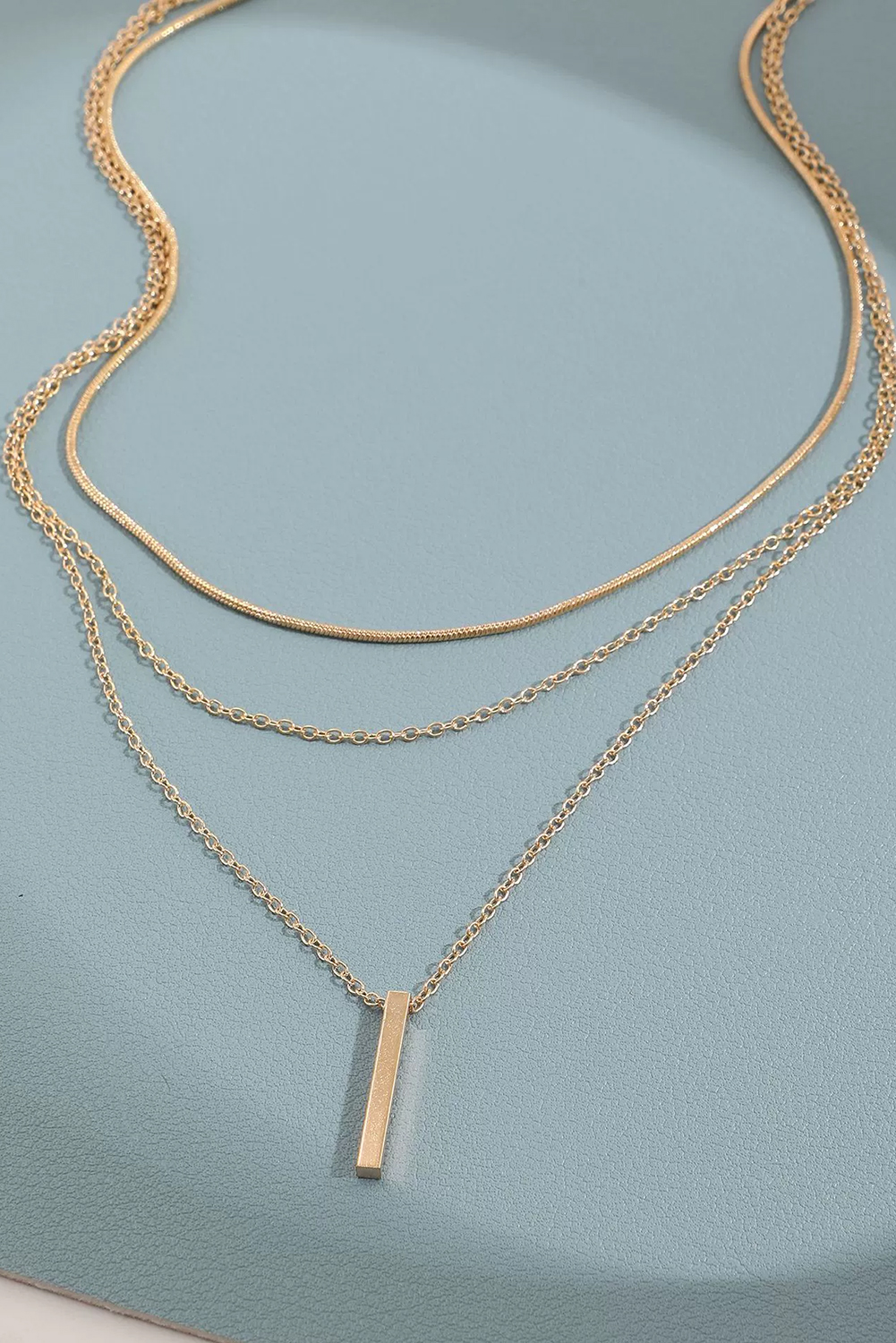 Gold Bar Pendant Layered Adjustable Chain Necklace - loveforevers