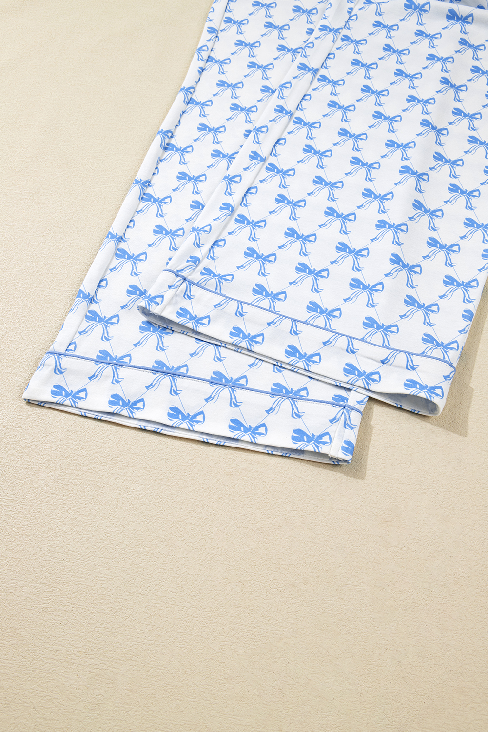 Sky Blue Bow Print Long Sleeve Shirt and Pants Soft Pajama Set - loveforevers