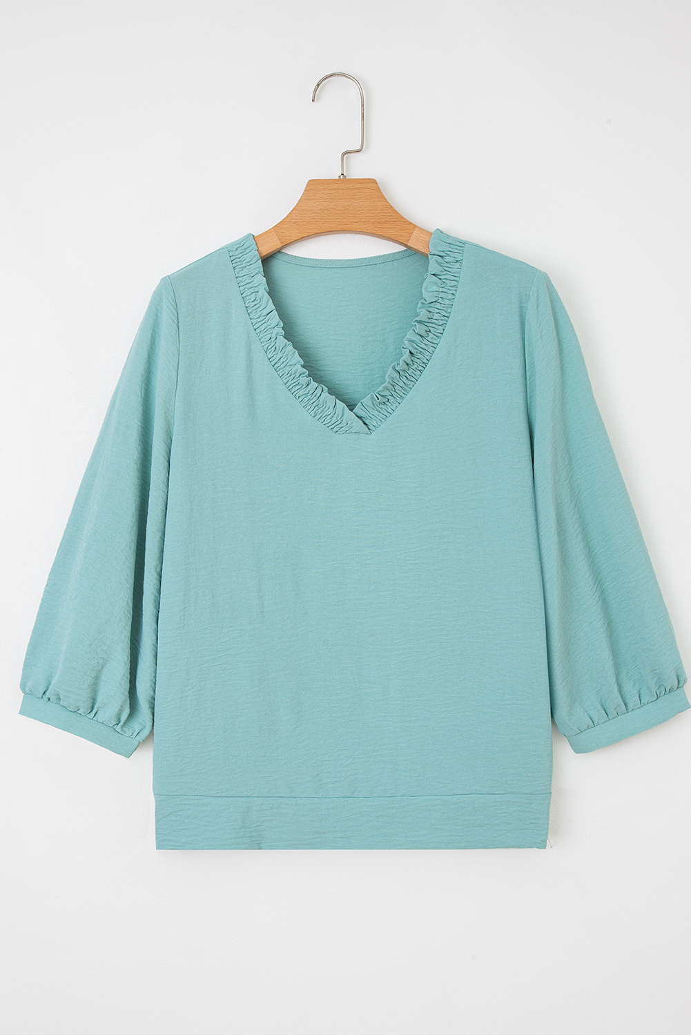 Sky Blue Frilled V Neck Bracelet Sleeve Shift Mini Dress - loveforevers