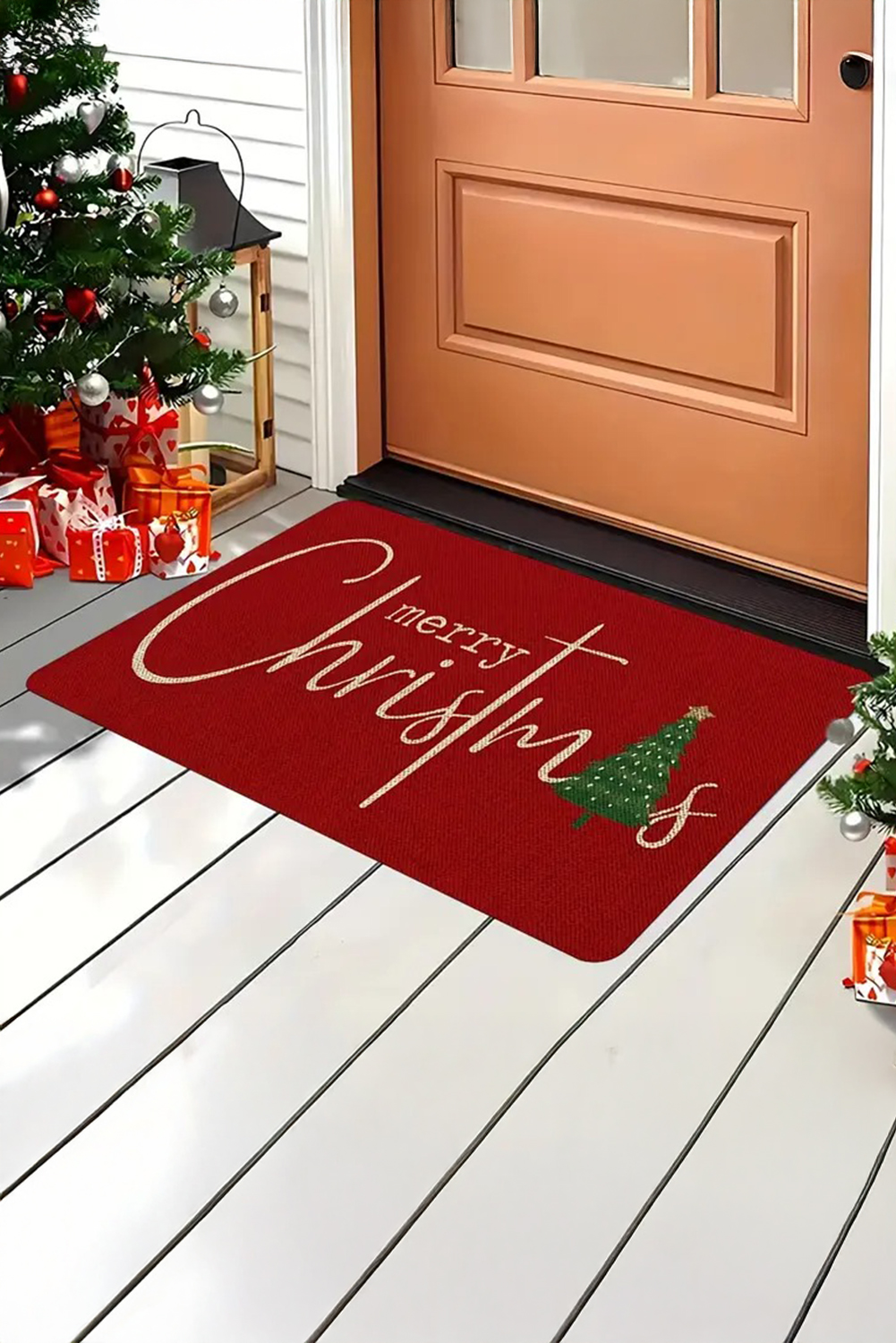 Fiery Red Merry Christmas Print Absorbency Entrance Mat - loveforevers