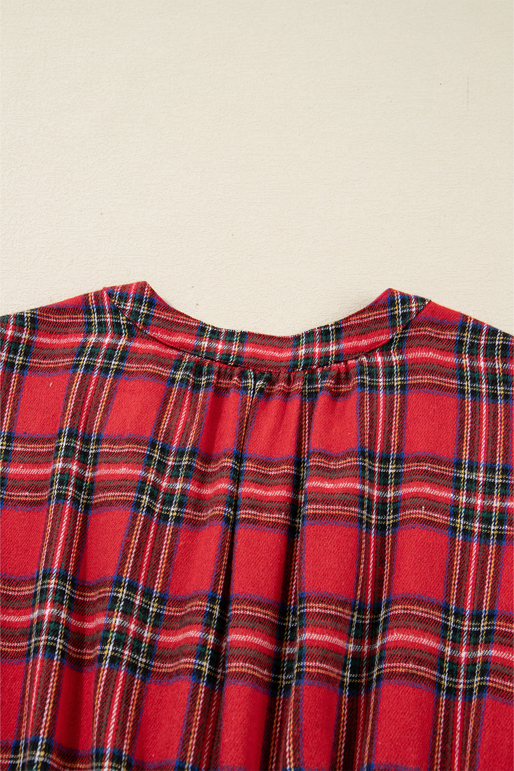 Red Christmas Plaid V Neck 3/4 Sleeve Tie Waist Ruffle Hem Long Dress - loveforevers