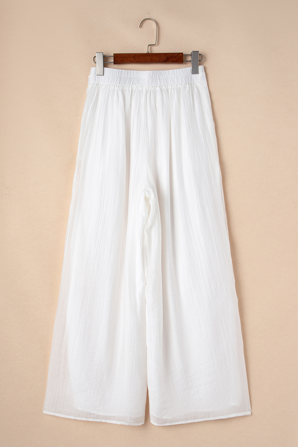 White Solid Drop Waist Pleated Wide Leg Casual Pants - loveforevers