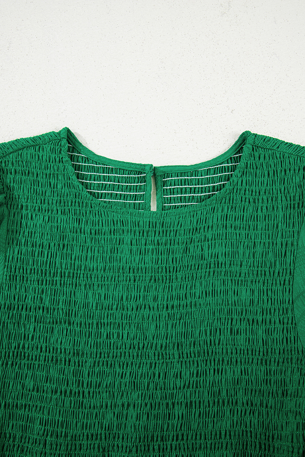 Dark Green Textured Ruffled Sleeve Round Neck Top - loveforevers