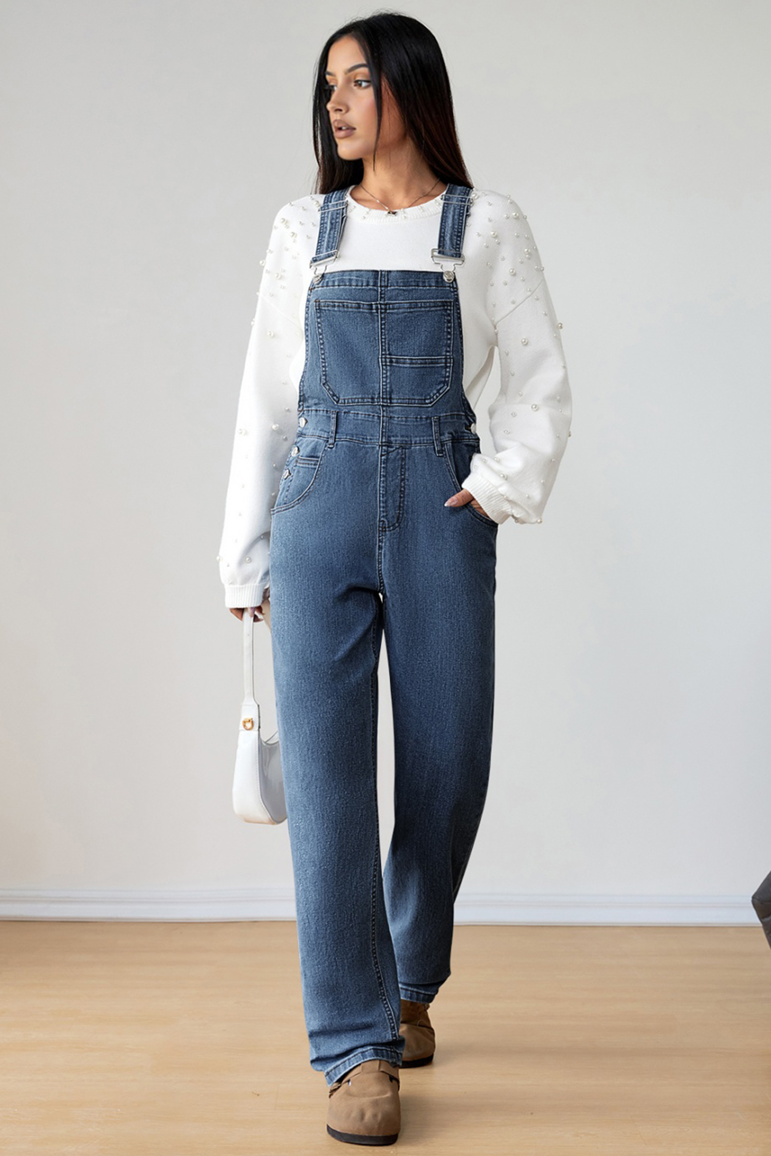Light Blue Retro Bib Pocket Buckle Straps Casual Denim Jumpsuit - loveforevers