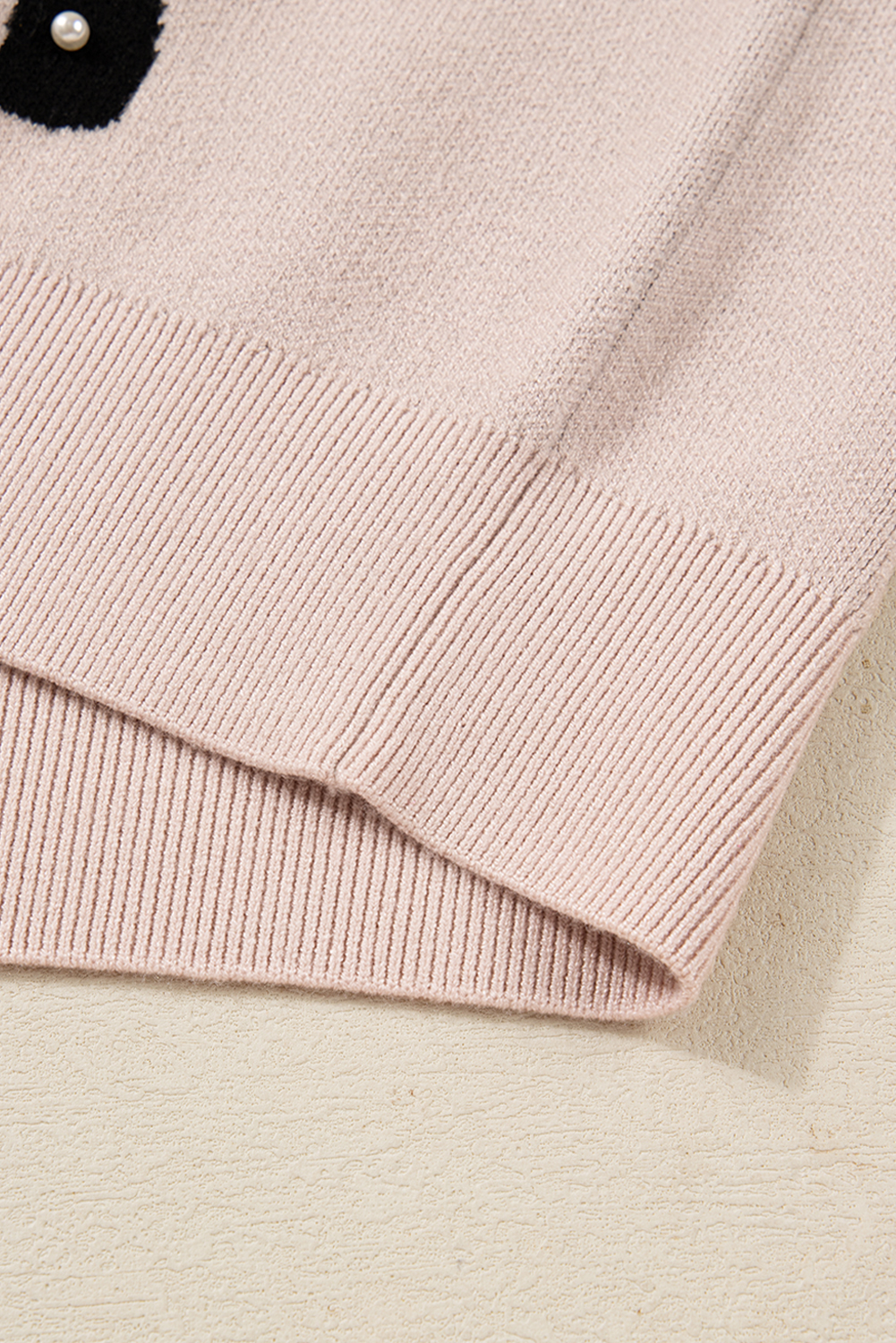 Bright Pink Pearl Embellished Bow Pattern Loose Sweater - loveforevers