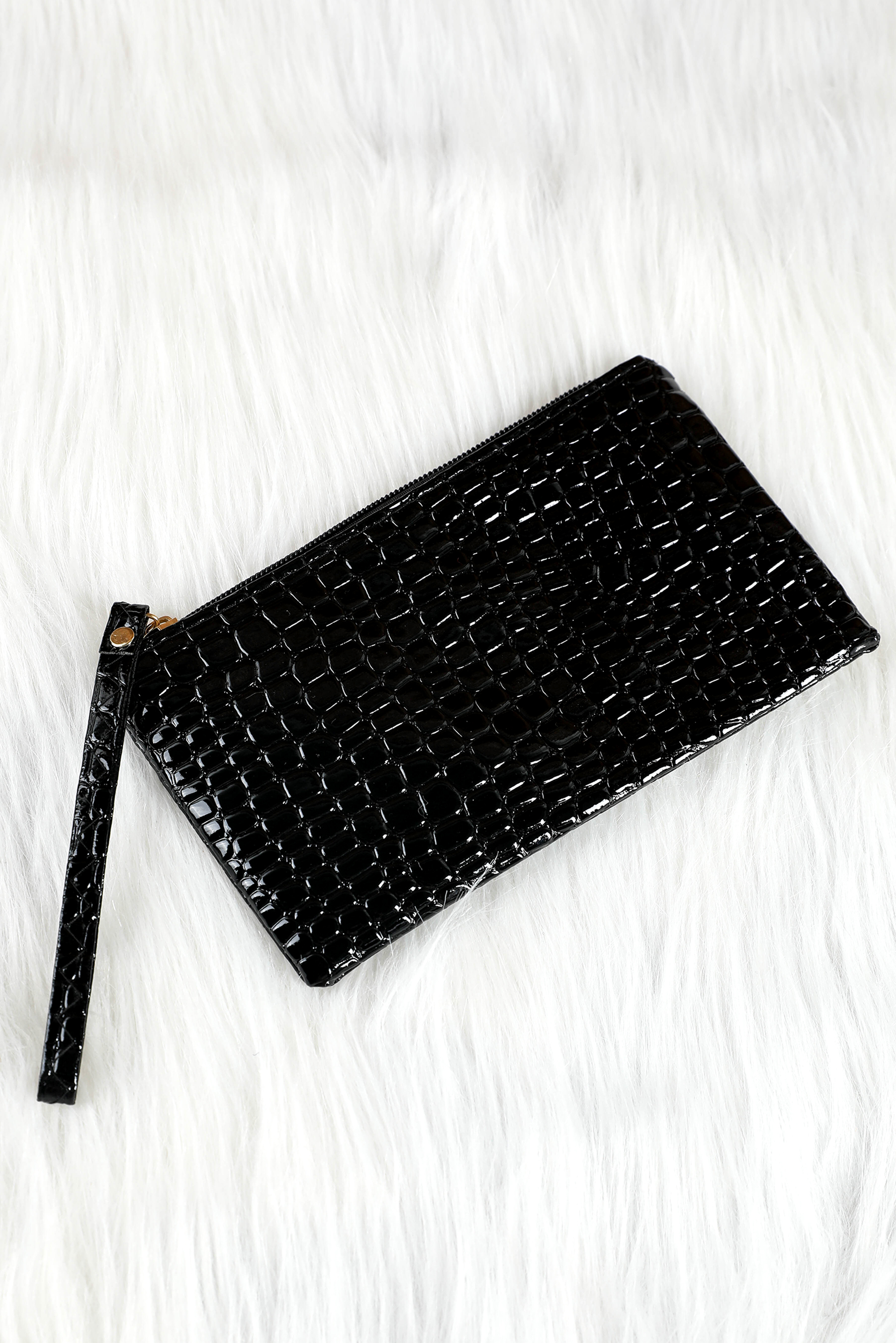 Black Crocodile Pattern Zipper Wristlet Wallet - loveforevers